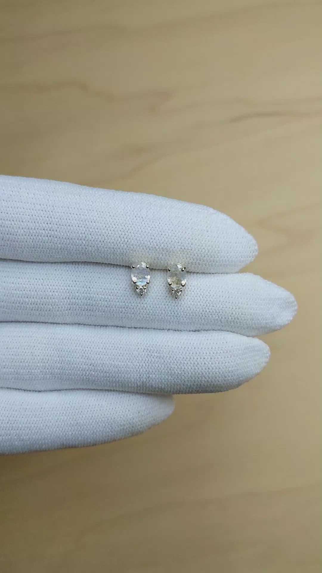 1.75 Ct.Tw.Total Carat Weight Multi Color Opal and Natural Diamond Studs Earrings, 14K Yellow Gold Size Video