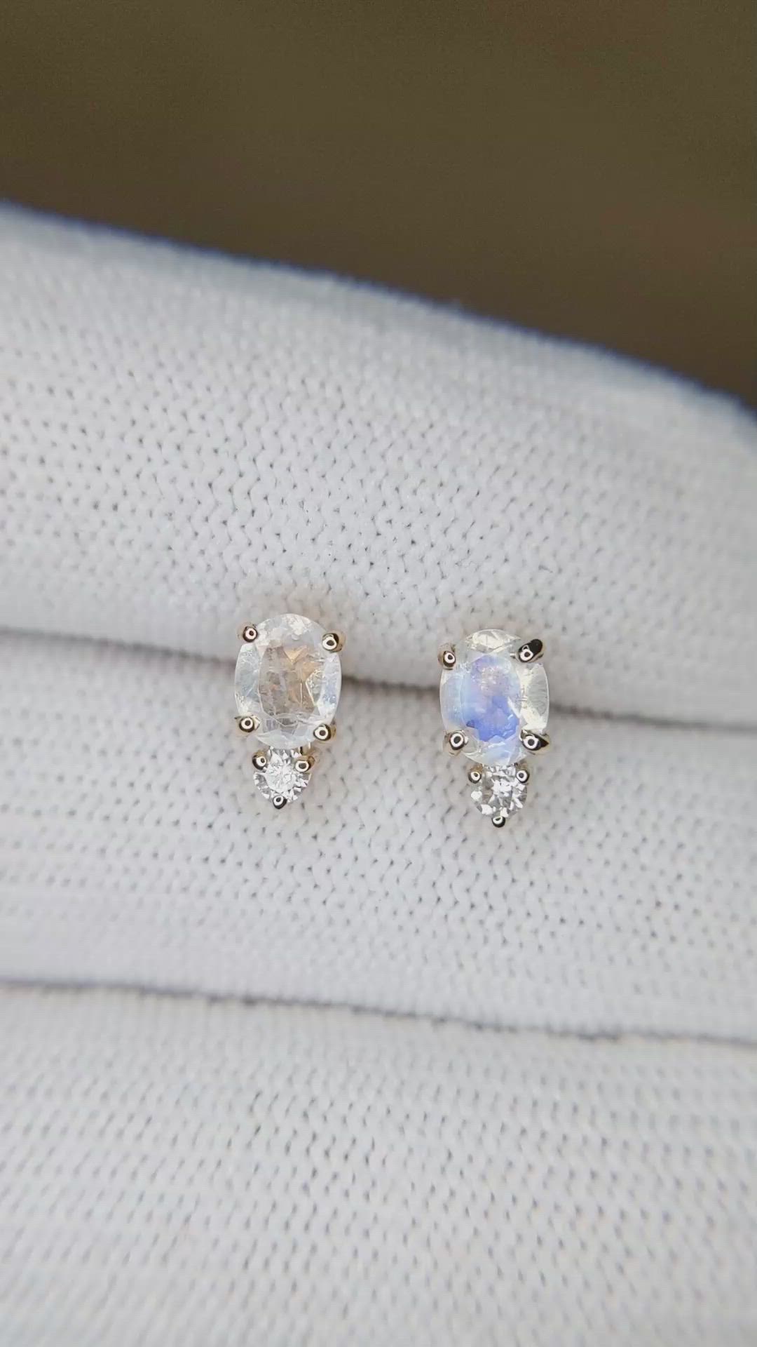 1.75 Ct.Tw.Total Carat Weight Multi Color Opal and Natural Diamond Studs Earrings, 14K Yellow Gold Size Video