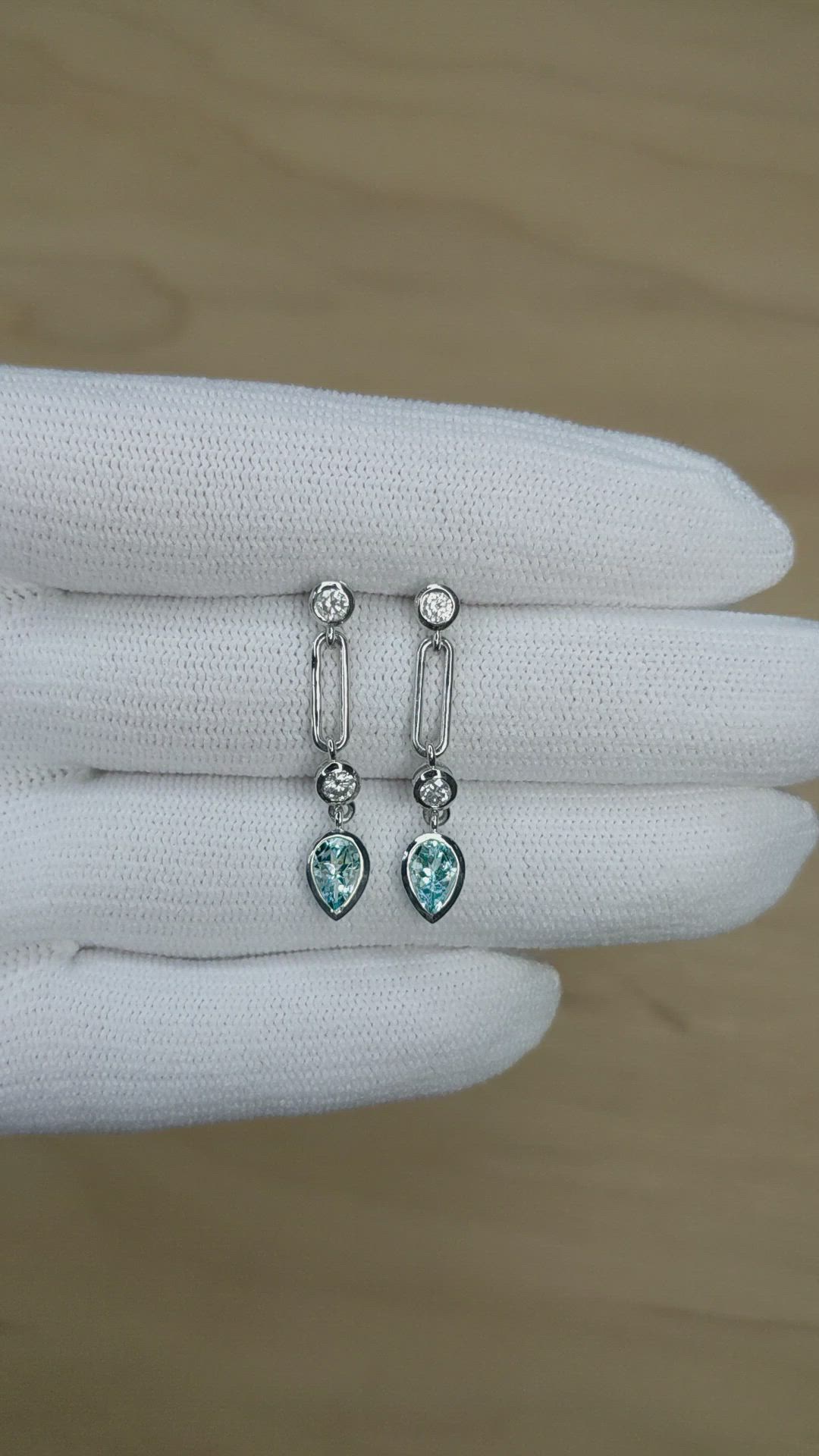 1.27 Ct.Tw.Total Carat Weight Blue Aquamarine and Natural Diamond Bezel Earrings, 14K White Gold Size Video