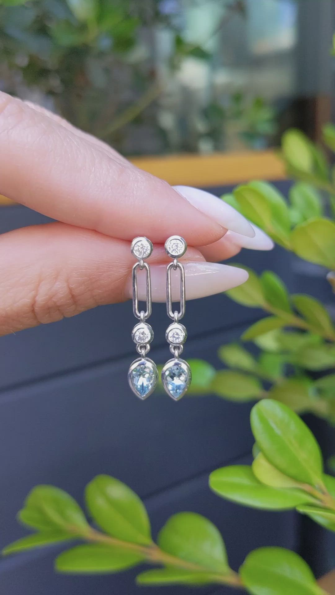 1.27&nbsp;Ct.Tw.Total Carat Weight Blue Aquamarine and Natural Diamond Bezel Earrings, 14K White Gold Size Video
