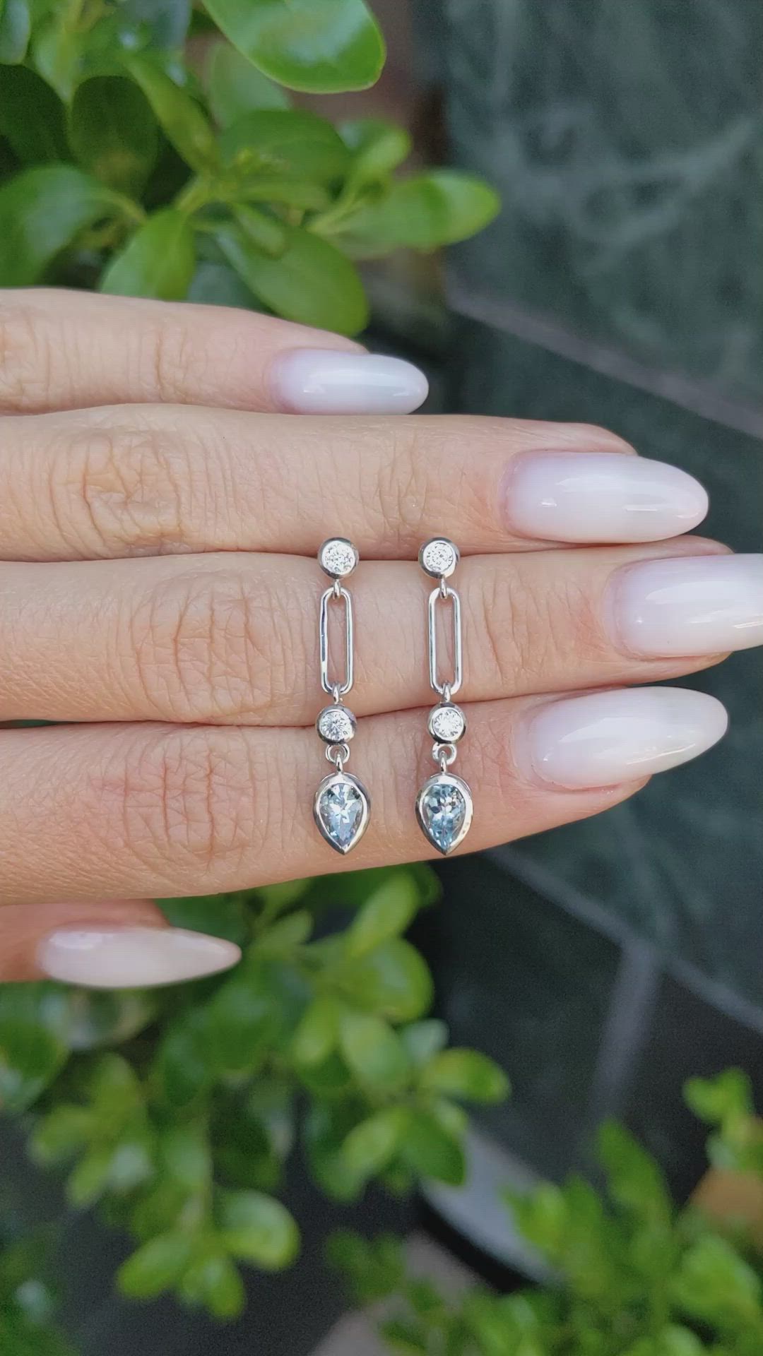 1.27&nbsp;Ct.Tw.Total Carat Weight Blue Aquamarine and Natural Diamond Bezel Earrings, 14K White Gold Size Video