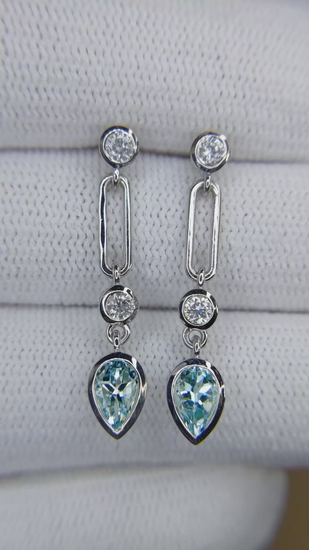 1.27 Ct.Tw.Total Carat Weight Blue Aquamarine and Natural Diamond Bezel Earrings, 14K White Gold Size Video