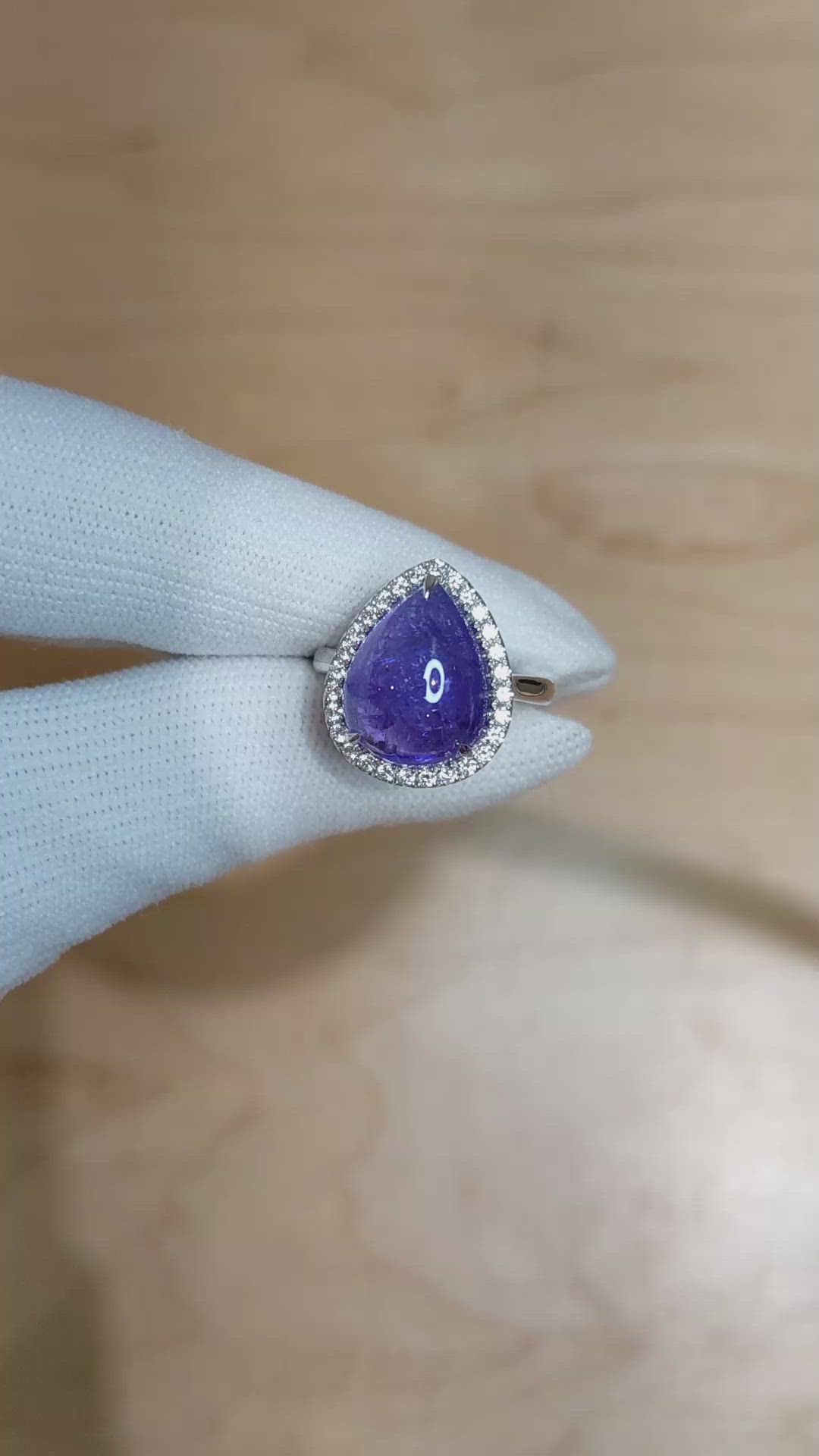 8.08 Ct. Tanzanite Natural Diamond Pave Ring, 14K White Gold Size Video
