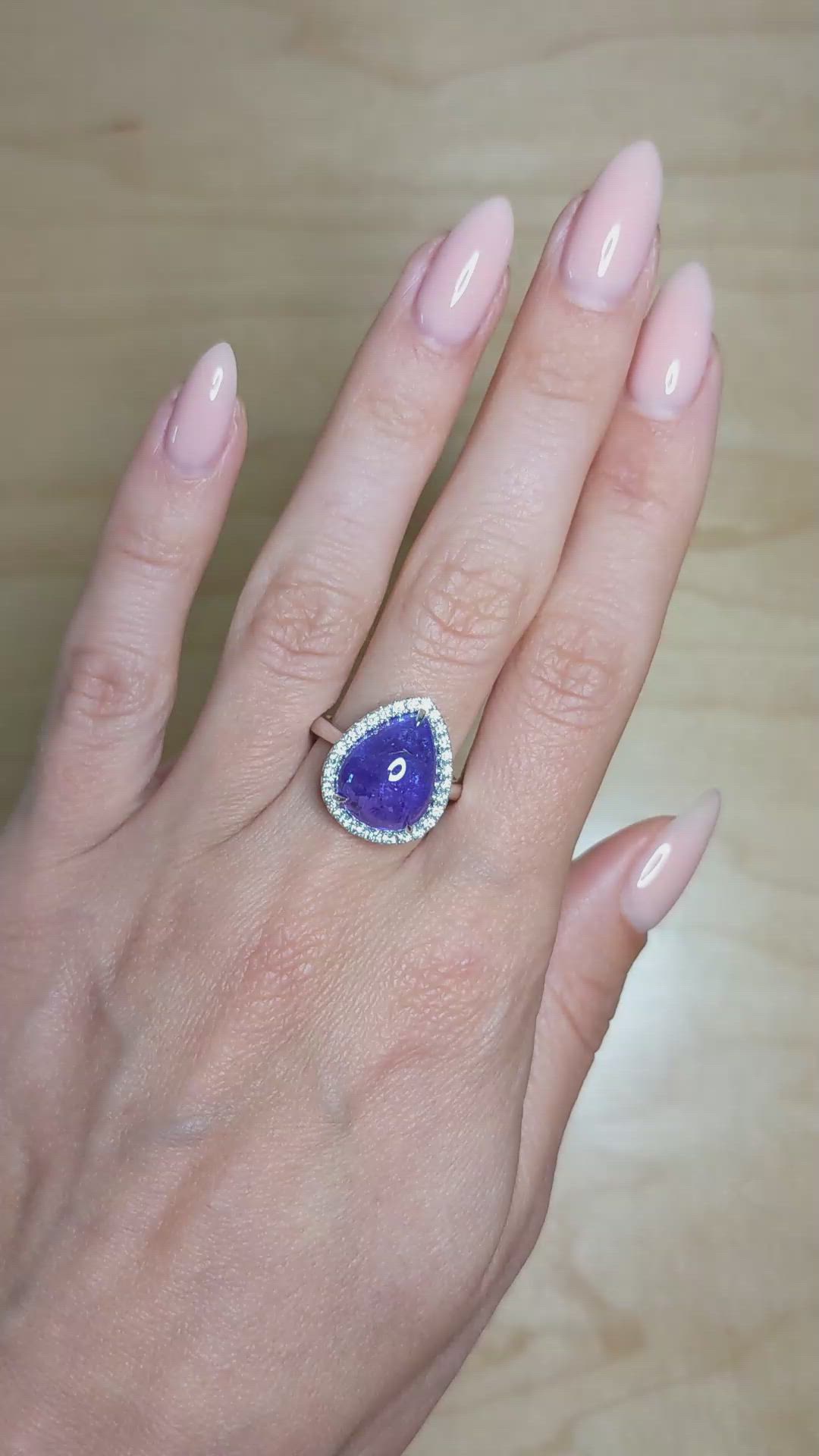 8.08 Ct. Tanzanite Natural Diamond Pave Ring, 14K White Gold Size Video