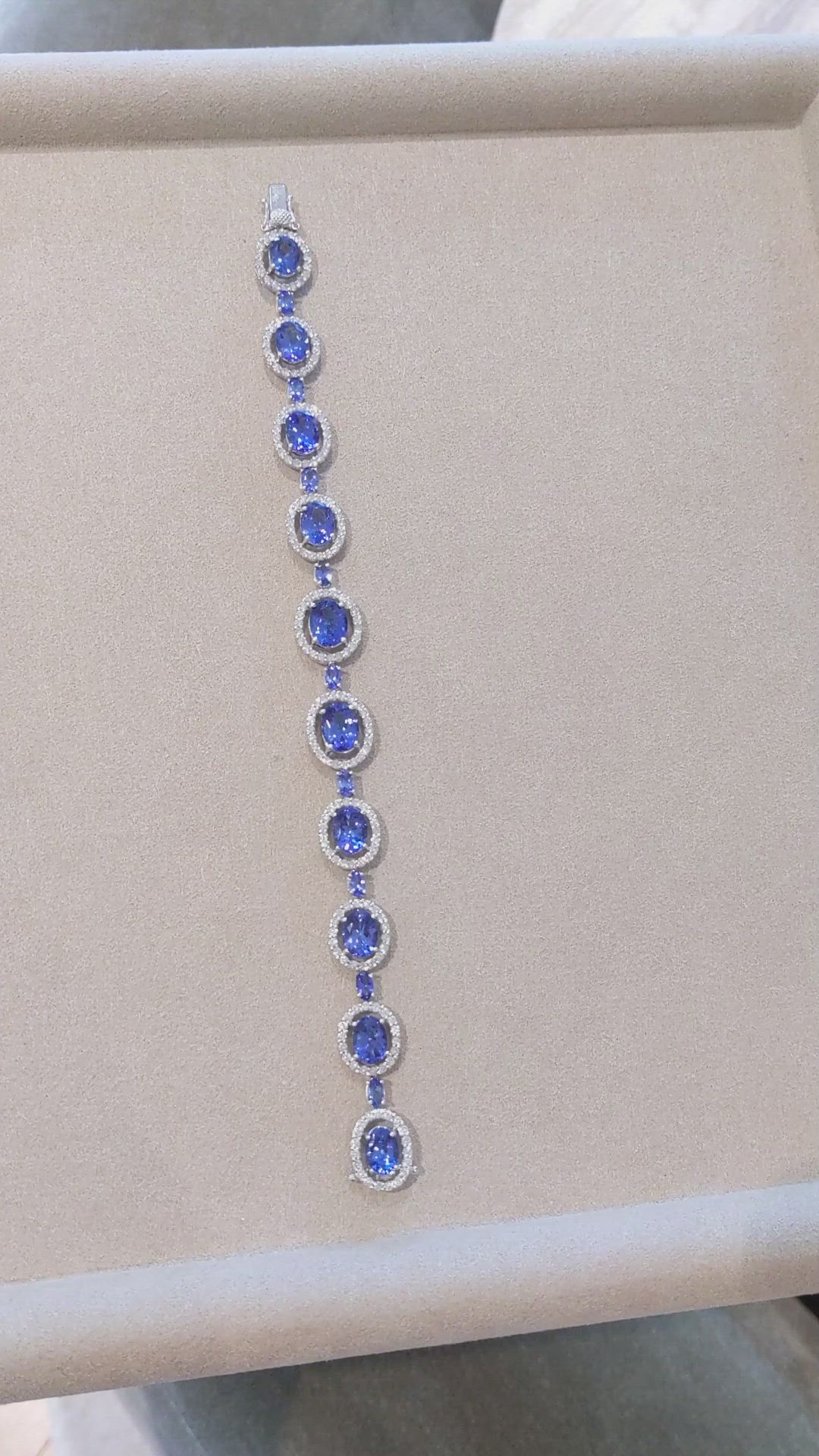 15.44 Ct.Tw.Total Carat Weight Violet Tanzanite and Natural Diamond Pave Bracelet, 18K White Gold Size Video