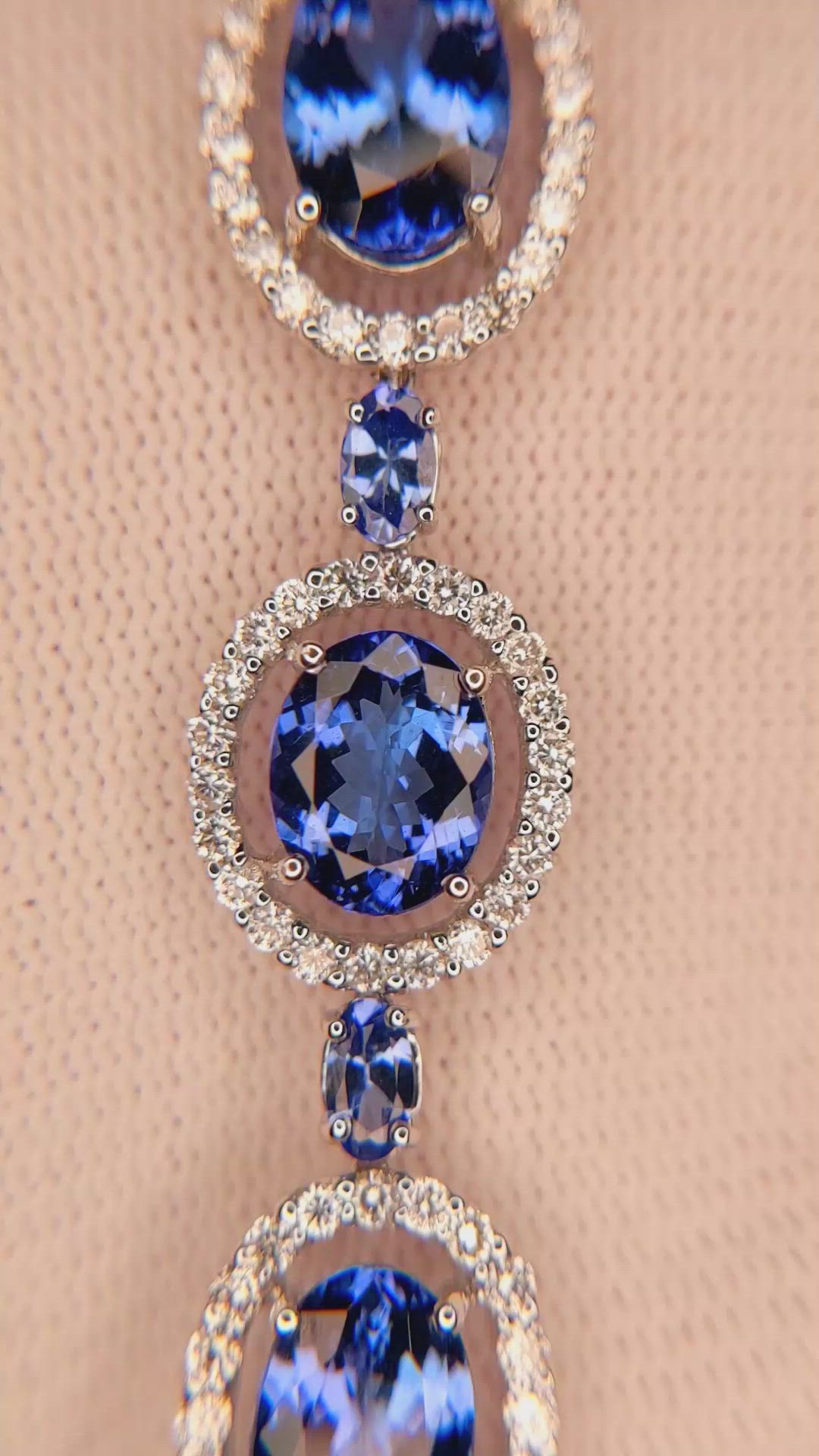15.44 Ct.Tw.Total Carat Weight Violet Tanzanite and Natural Diamond Pave Bracelet, 18K White Gold Size Video