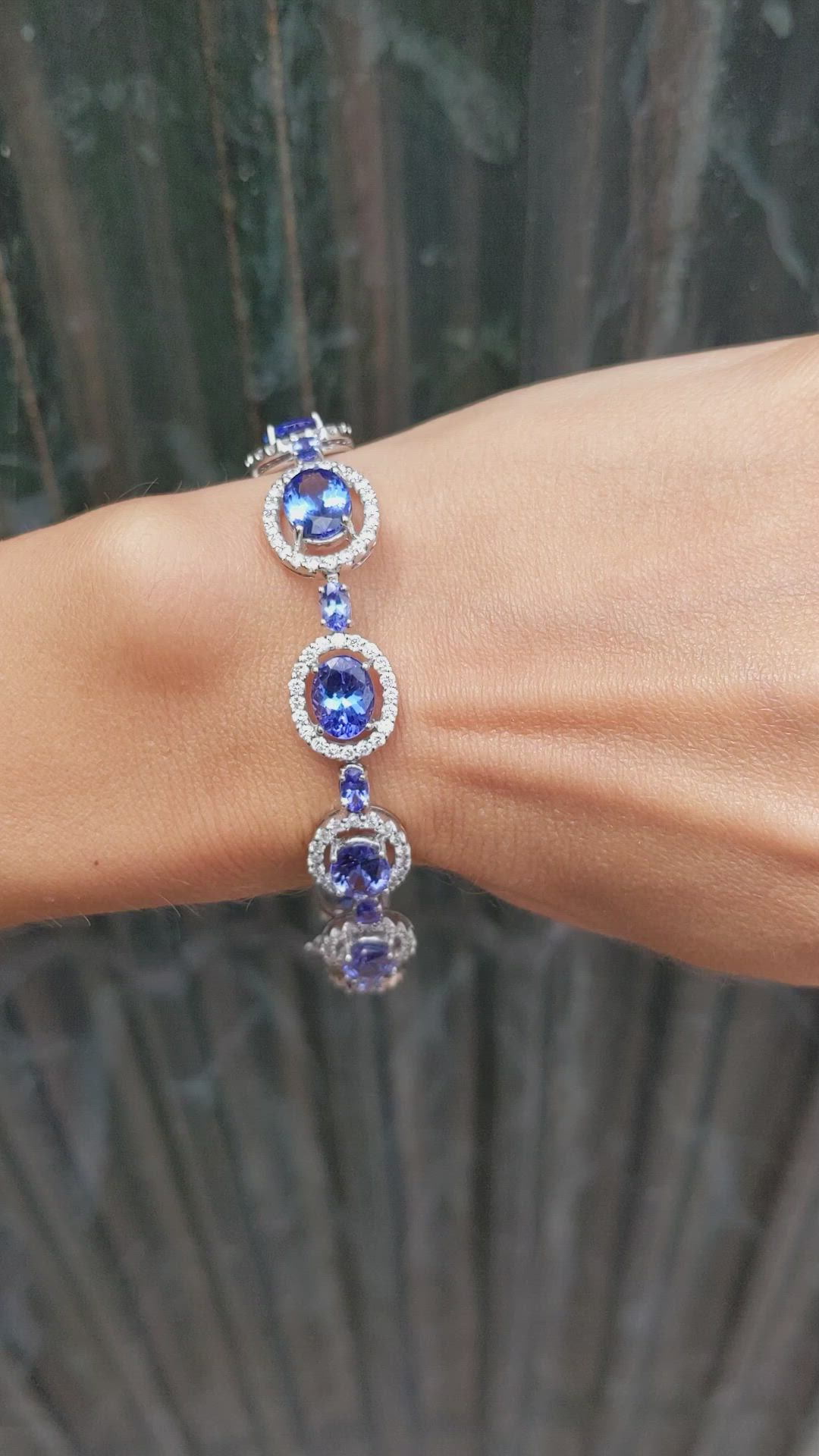 15.44 Ct.Tw.Total Carat Weight Violet Tanzanite and Natural Diamond Pave Bracelet, 18K White Gold Size Video