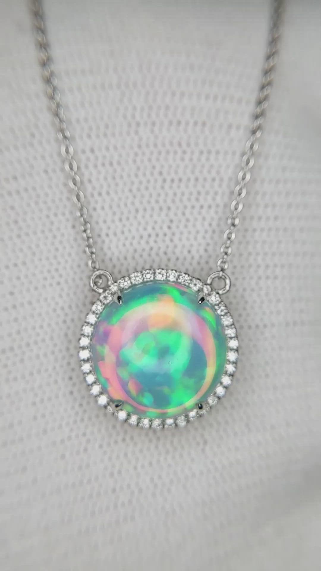 4.81 Ct. Opal Natural Diamond Pave Necklace, 14K White Gold Size Video
