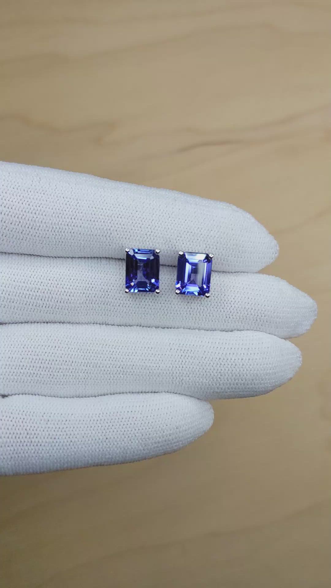4.11&nbsp;Ct.Tw.Total Carat Weight Violet Tanzanite Studs Earrings, 14K White Gold Size Video