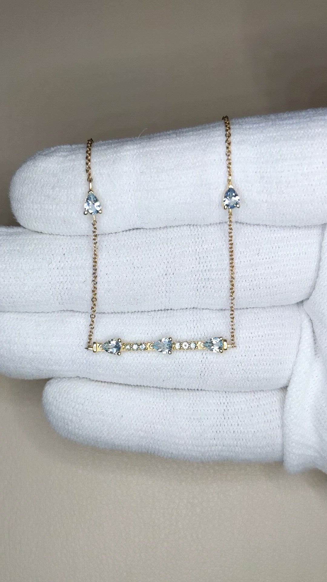 0.74 Ct. Blue Aquamarine and Bluish Green Aquamarine Accent Stones Necklace, 14K Yellow Gold Size Video