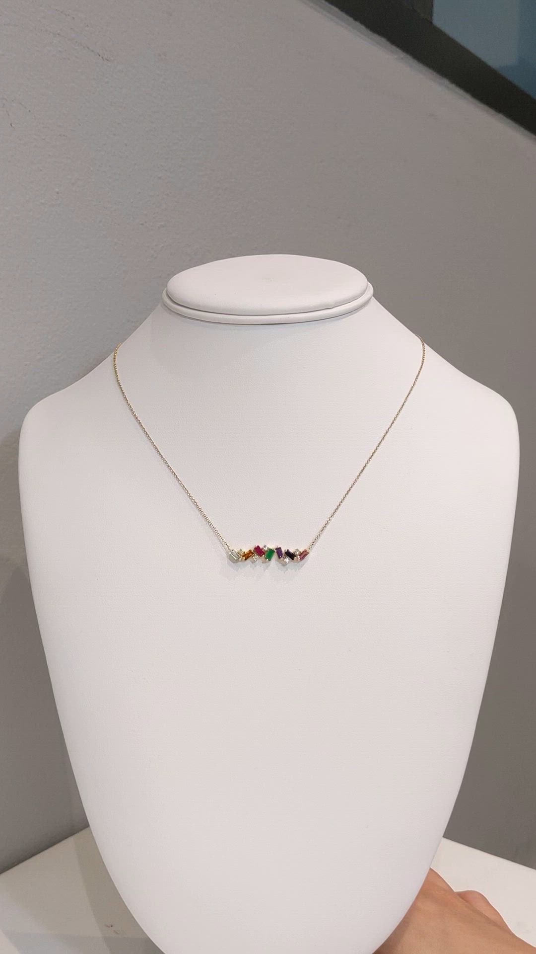 0.97&nbsp;Ct.Tw.Total Carat Weight Sapphire, Aquamarine, Ruby, Emerald, Amethyst and Natural Diamond Accent Stones Necklace, 14K Yellow Gold Size Video