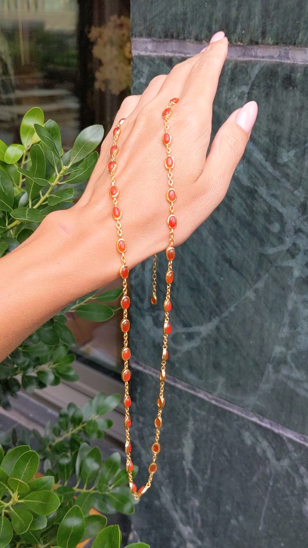 21.50 Ct. Orange Carnelian Bezel Necklace, 22K Gold Plated Silver Size Video