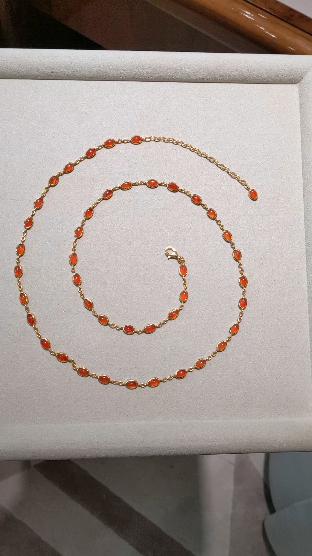 21.50 Ct. Orange Carnelian Bezel Necklace, 22K Gold Plated Silver Size Video