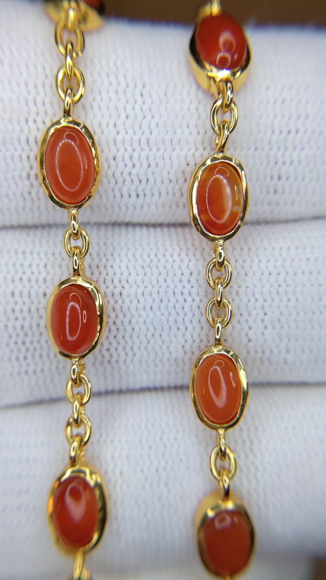 21.50 Ct. Orange Carnelian Bezel Necklace, 22K Gold Plated Silver Size Video