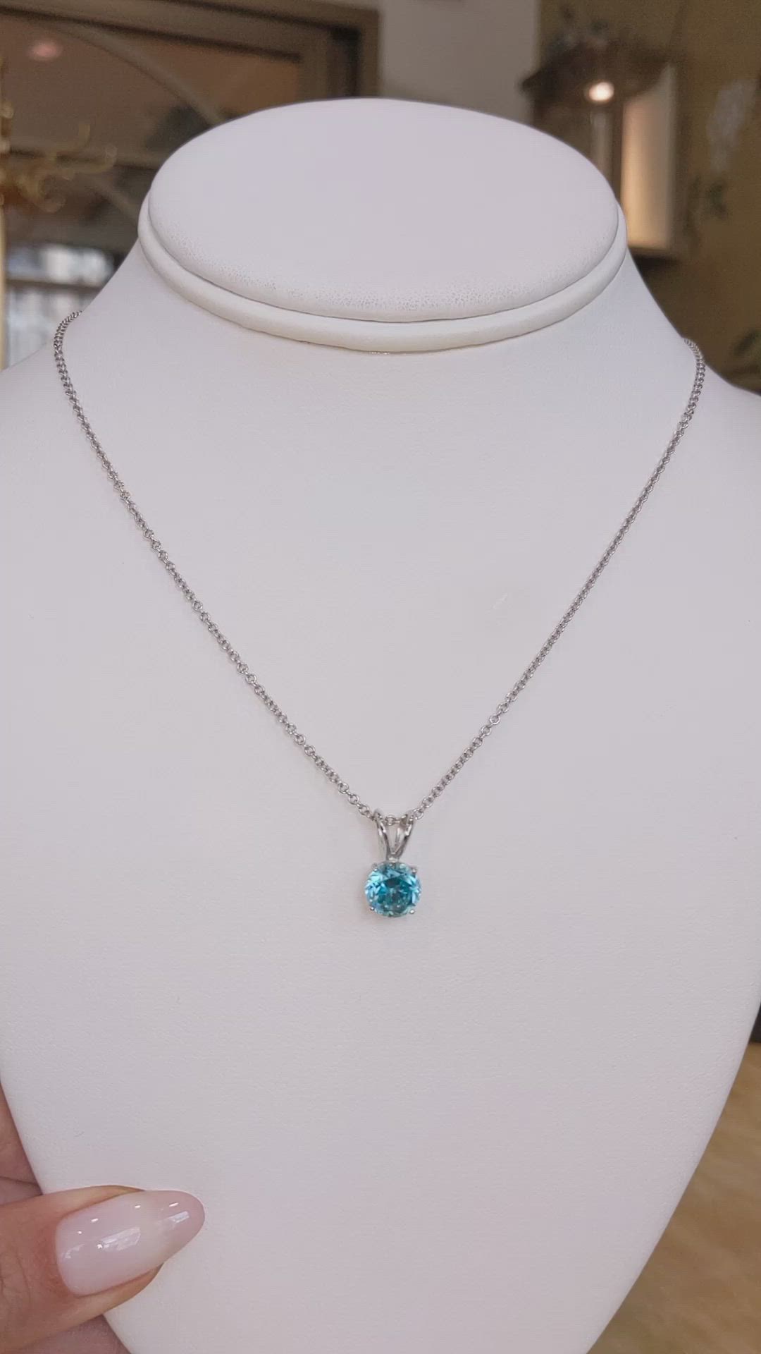 3.38 Ct. Blue Zircon Solitaire Pendant, 14K White Gold Size Video