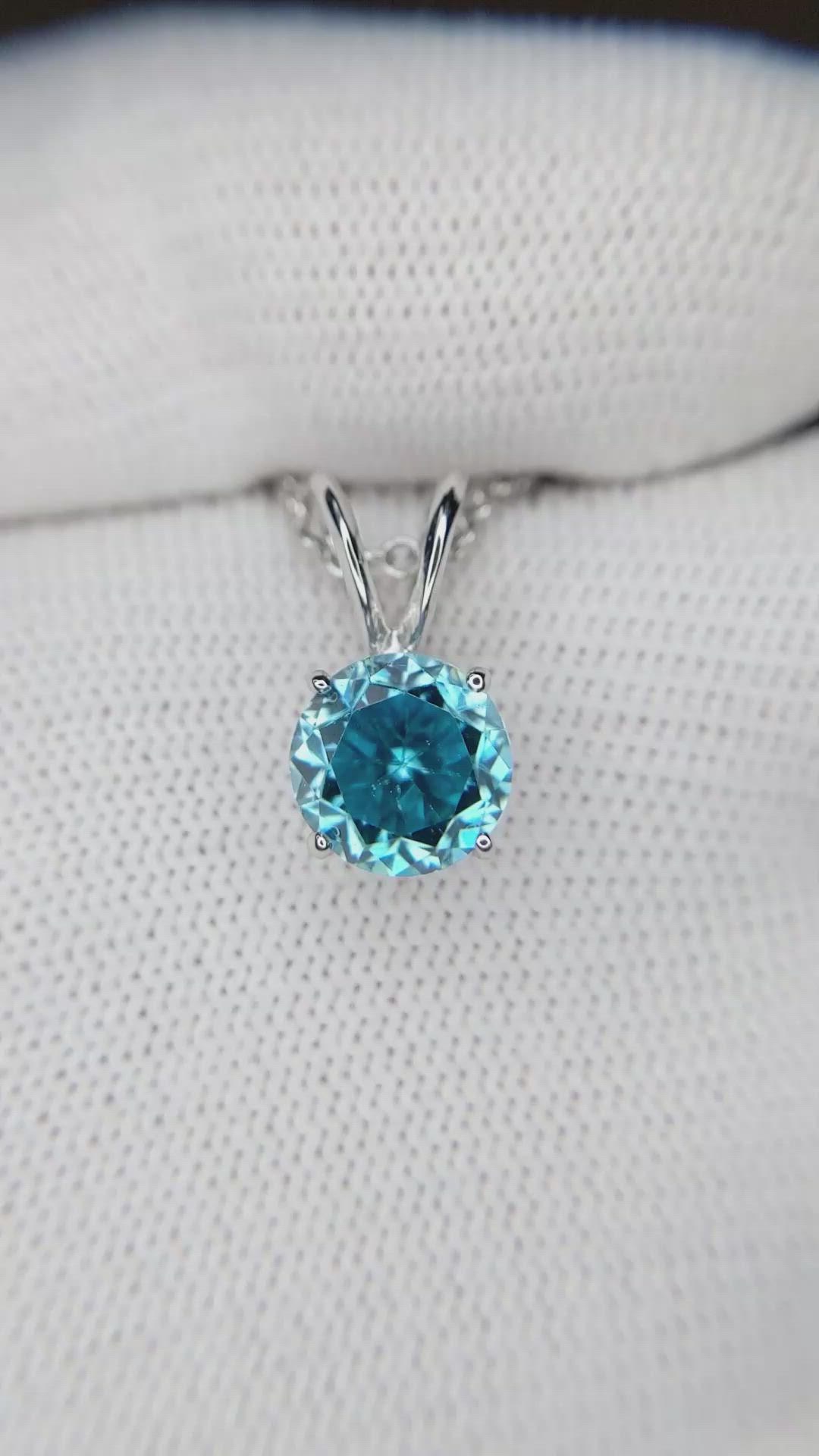 3.38 Ct. Blue Zircon Solitaire Pendant, 14K White Gold Size Video