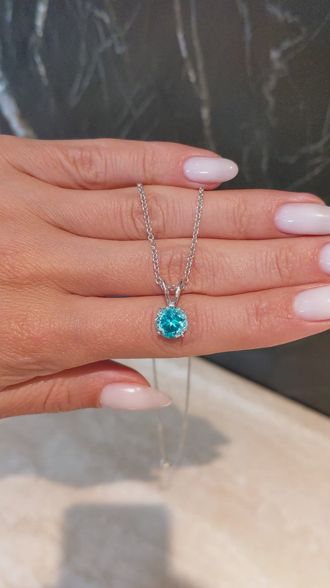 3.38 Ct. Blue Zircon Solitaire Pendant, 14K White Gold Size Video