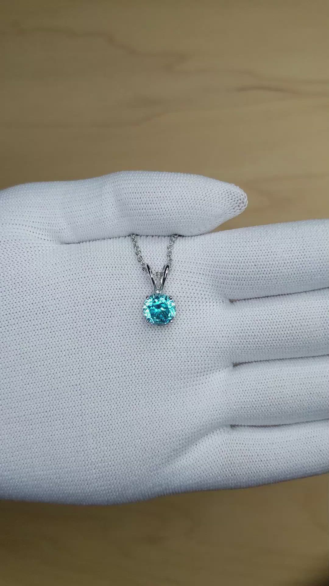 3.38 Ct. Blue Zircon Solitaire Pendant, 14K White Gold Size Video