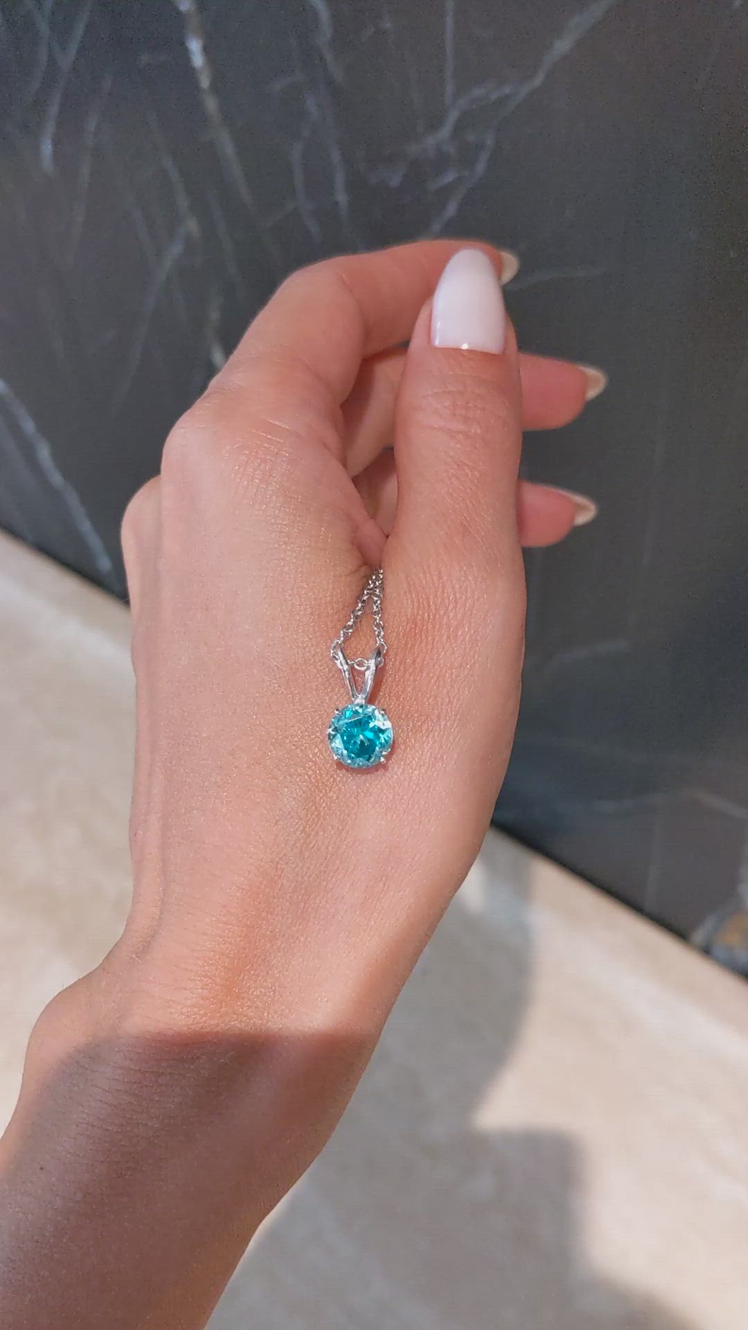 3.38 Ct. Blue Zircon Solitaire Pendant, 14K White Gold Size Video