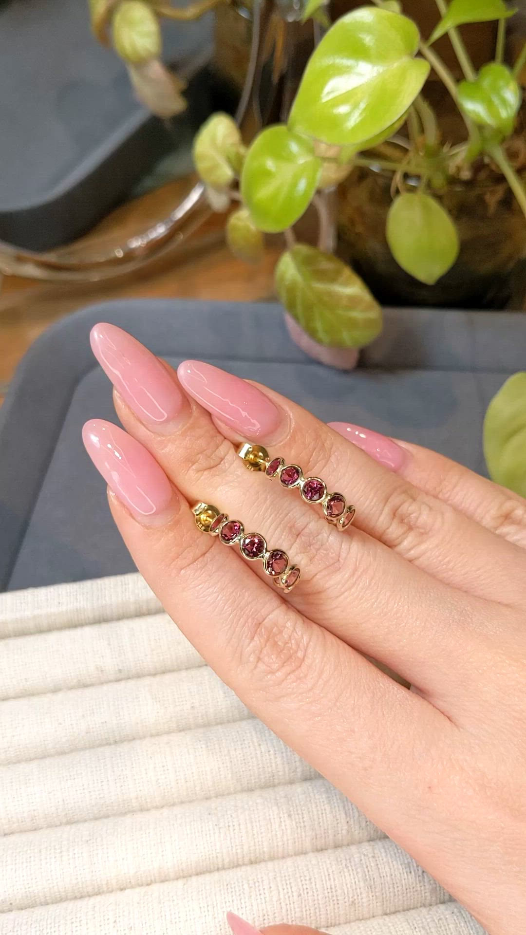 3.85 Ct.Tw.Total Carat Weight Pink Tourmaline Pave Earrings, 18K Yellow Gold Size Video