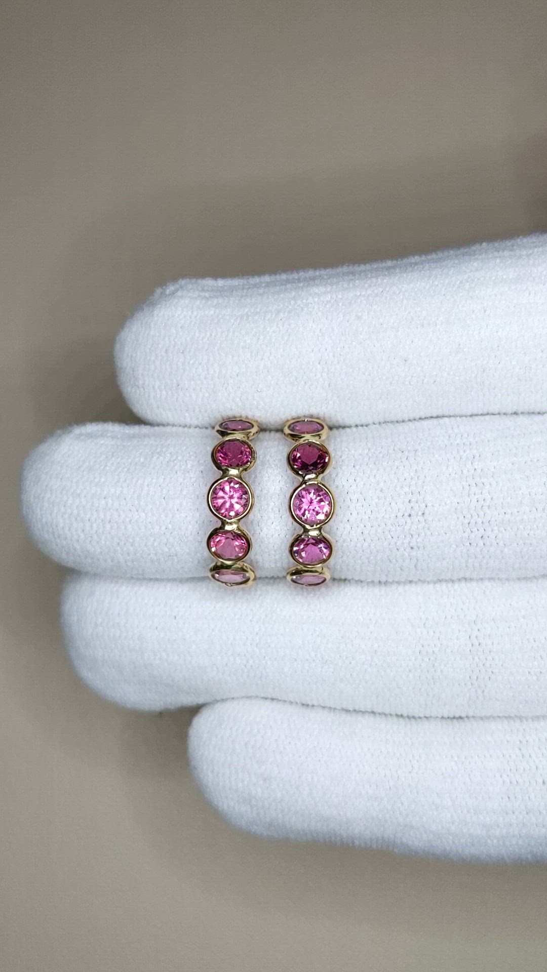 3.85 Ct.Tw.Total Carat Weight Pink Tourmaline Pave Earrings, 18K Yellow Gold Size Video