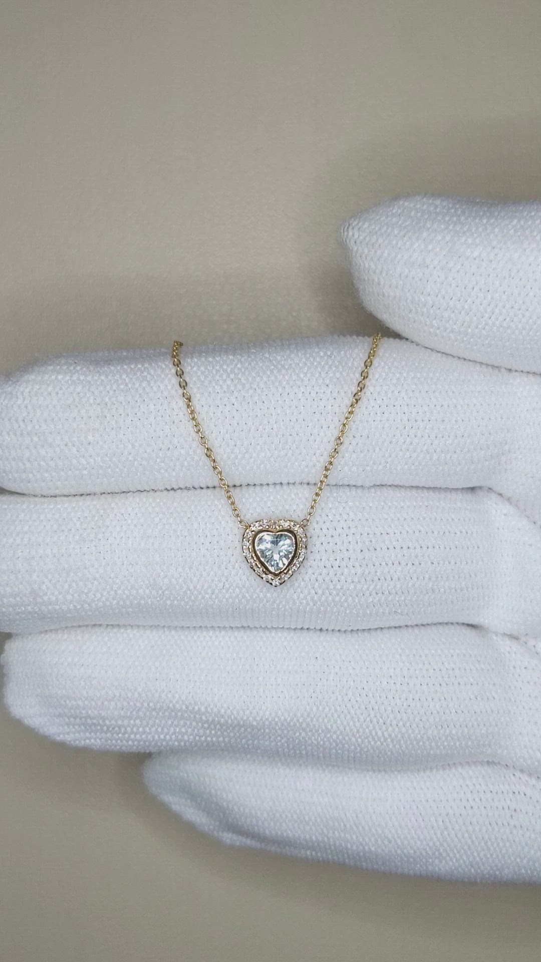 0.23 Ct. Blue Aquamarine and Natural Diamond Pave Necklace, 18K Yellow Gold Size Video