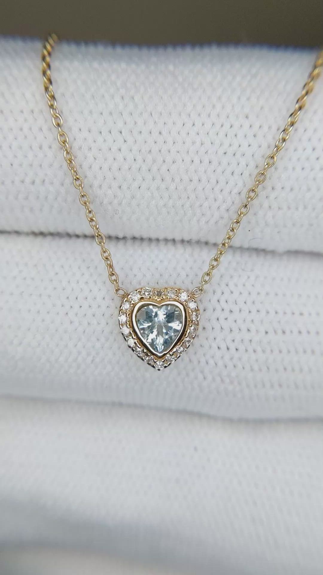 0.23 Ct. Blue Aquamarine and Natural Diamond Pave Necklace, 18K Yellow Gold Size Video