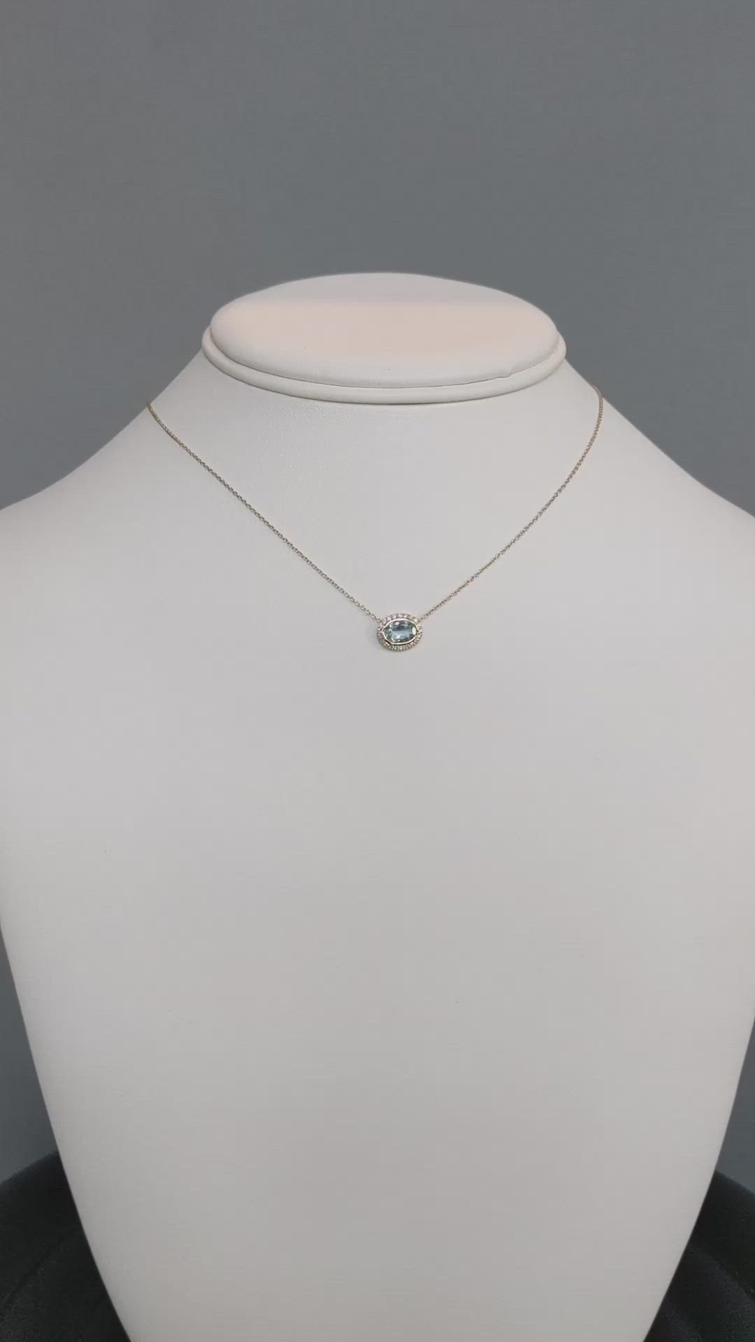 0.60 Ct. Blue Aquamarine and Natural Diamond Pave Necklace, 14K Yellow Gold Size Video