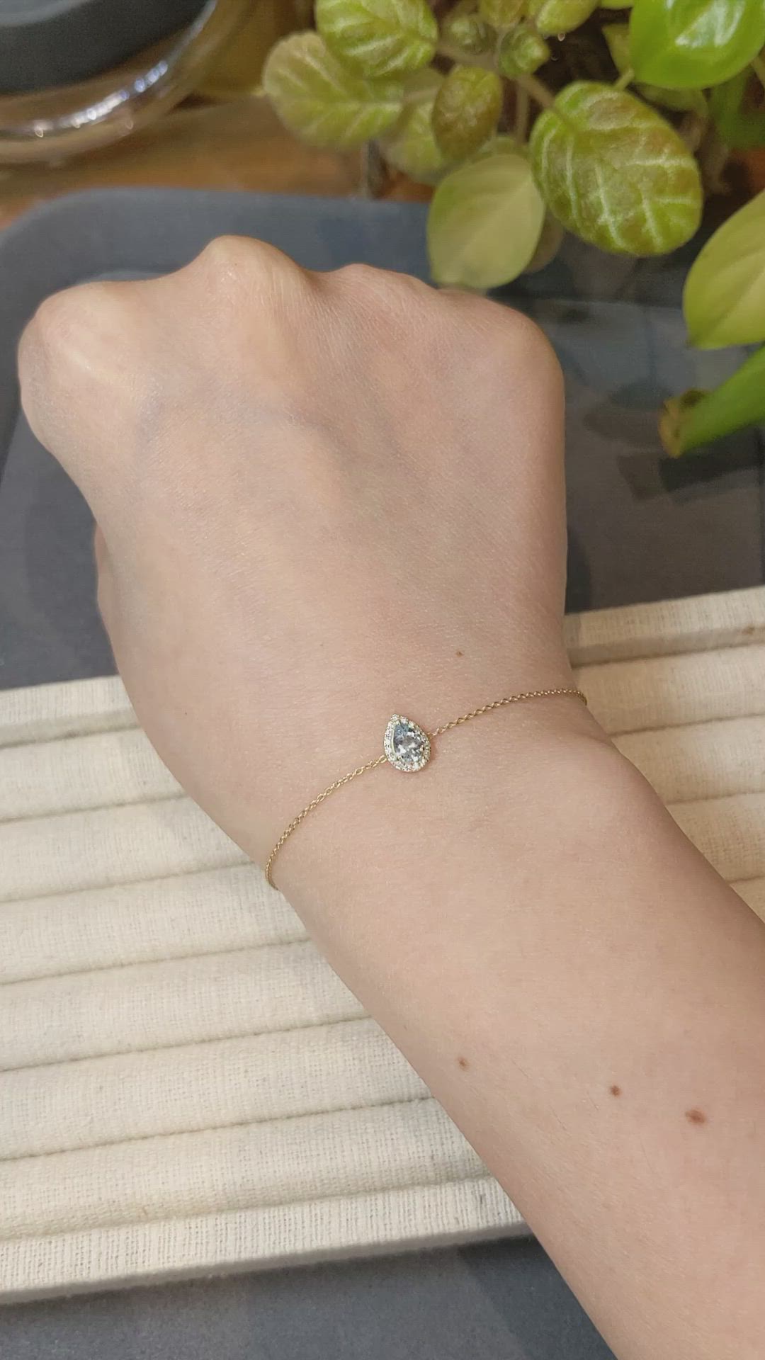 0.30 Ct.Tw.Total Carat Weight Blue Aquamarine and Natural Diamond Pave Bracelet, 14K Yellow Gold Size Video