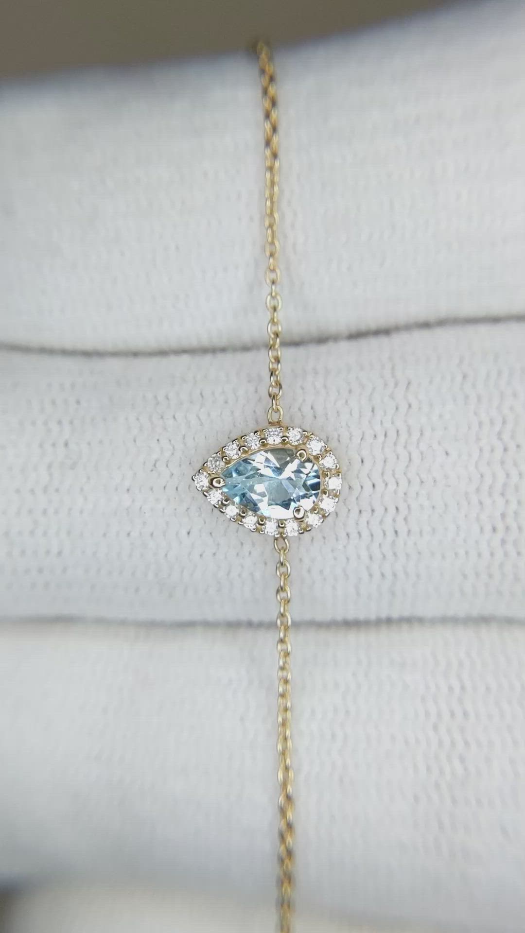 0.30 Ct.Tw.Total Carat Weight Blue Aquamarine and Natural Diamond Pave Bracelet, 14K Yellow Gold Size Video