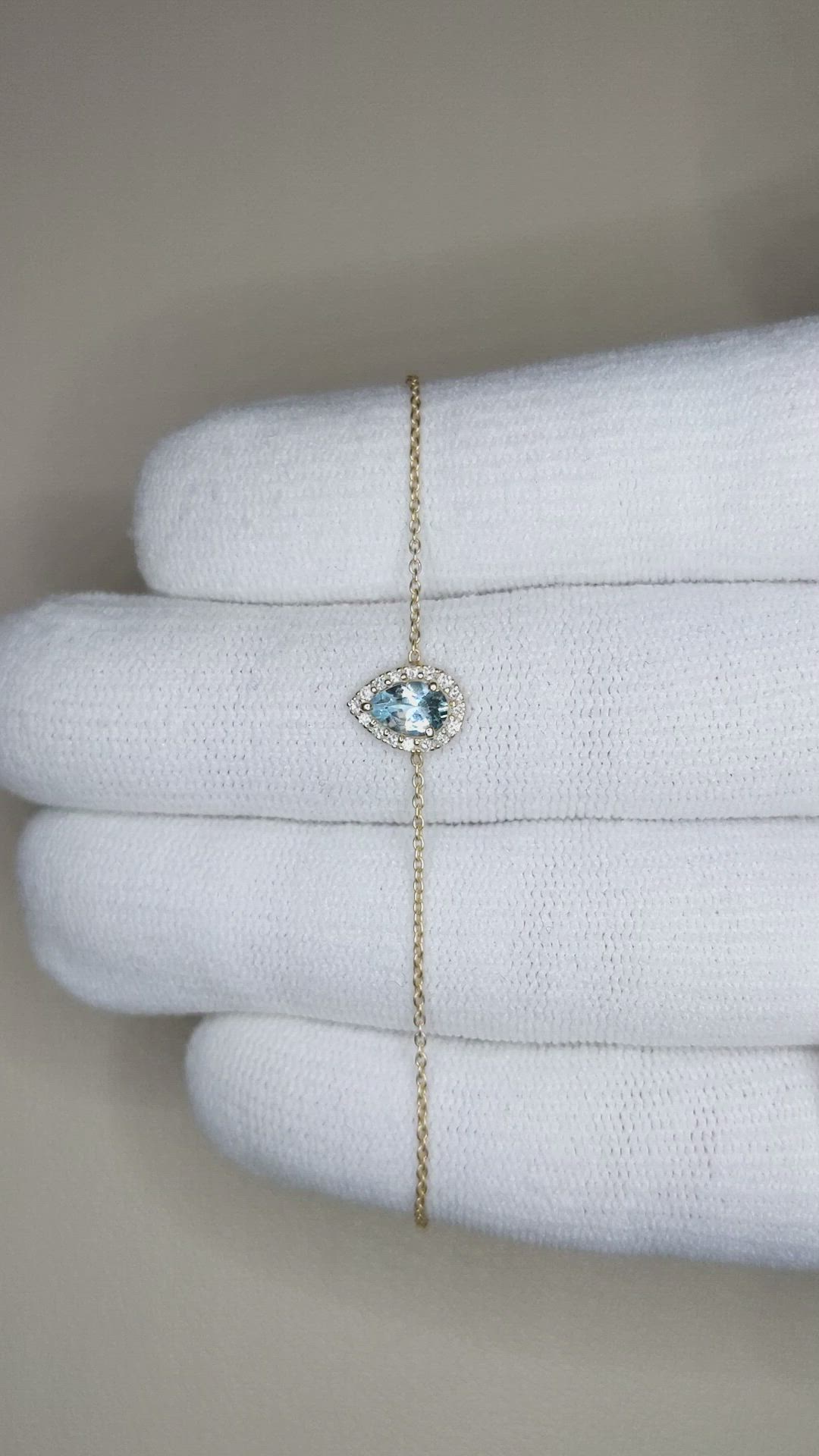 0.30 Ct.Tw.Total Carat Weight Blue Aquamarine and Natural Diamond Pave Bracelet, 14K Yellow Gold Size Video