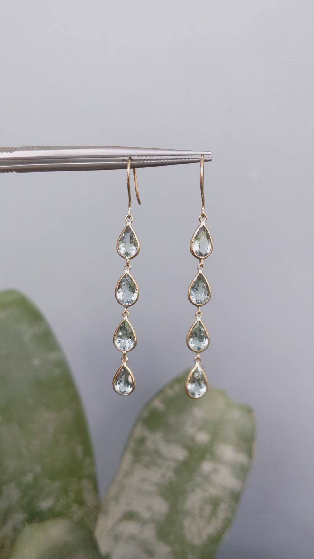 5.53 Ct.Tw.Total Carat Weight Blue Aquamarine Bezel Earrings, 14K Yellow Gold Size Video