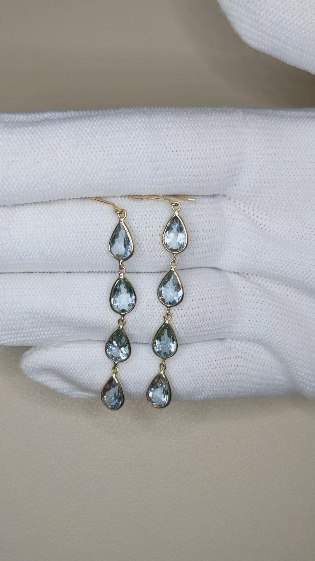 5.53 Ct.Tw.Total Carat Weight Blue Aquamarine Bezel Earrings, 14K Yellow Gold Size Video