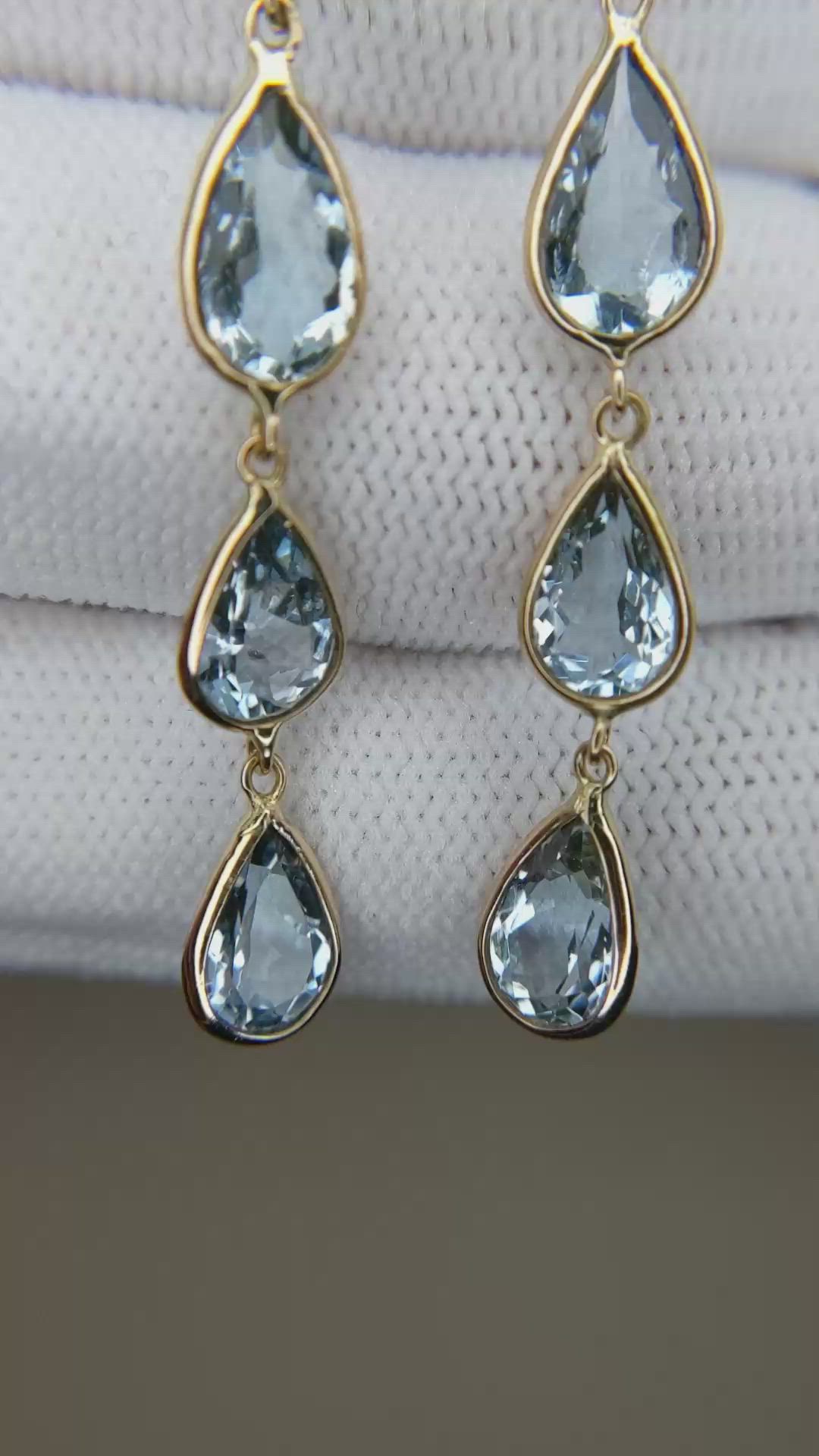 5.53 Ct.Tw.Total Carat Weight Blue Aquamarine Bezel Earrings, 14K Yellow Gold Size Video