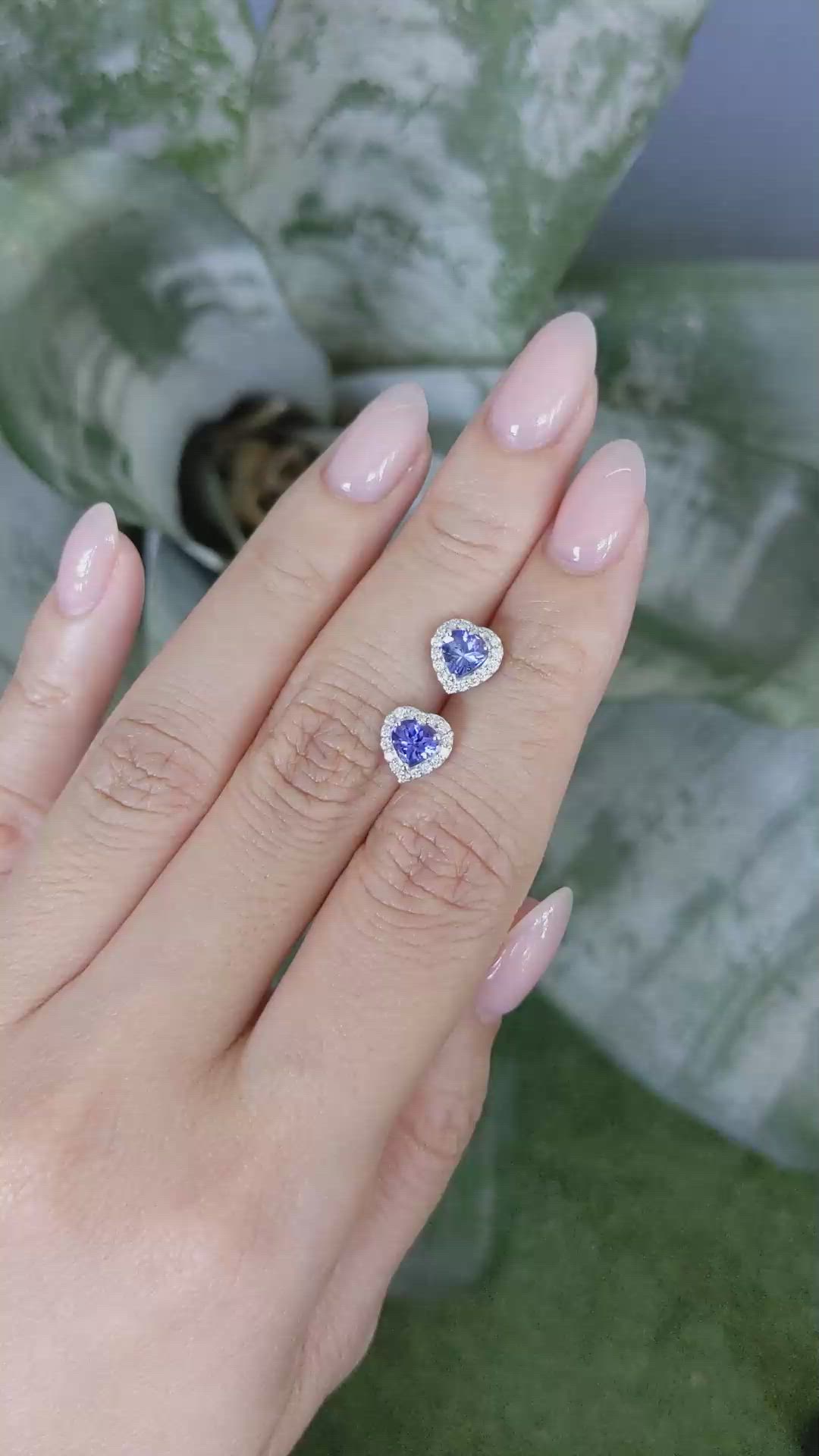 0.86&nbsp;Ct.Tw.Total Carat Weight Violetish Blue Tanzanite and Natural Diamond Studs Earrings, 14K White Gold Size Video