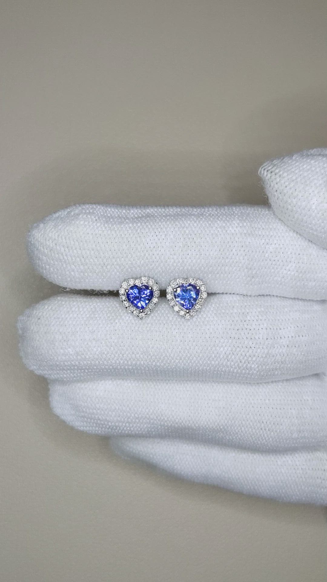 0.86&nbsp;Ct.Tw.Total Carat Weight Violetish Blue Tanzanite and Natural Diamond Studs Earrings, 14K White Gold Size Video