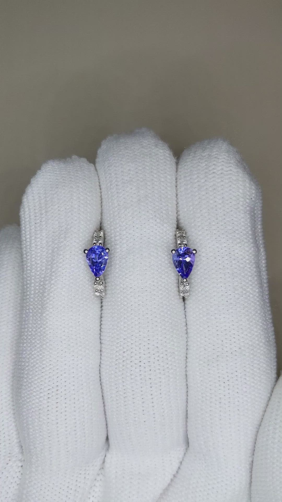 0.96&nbsp;Ct.Tw.Total Carat Weight Violetish Blue Tanzanite and Natural Diamond Pave Earrings, 14K White Gold Size Video