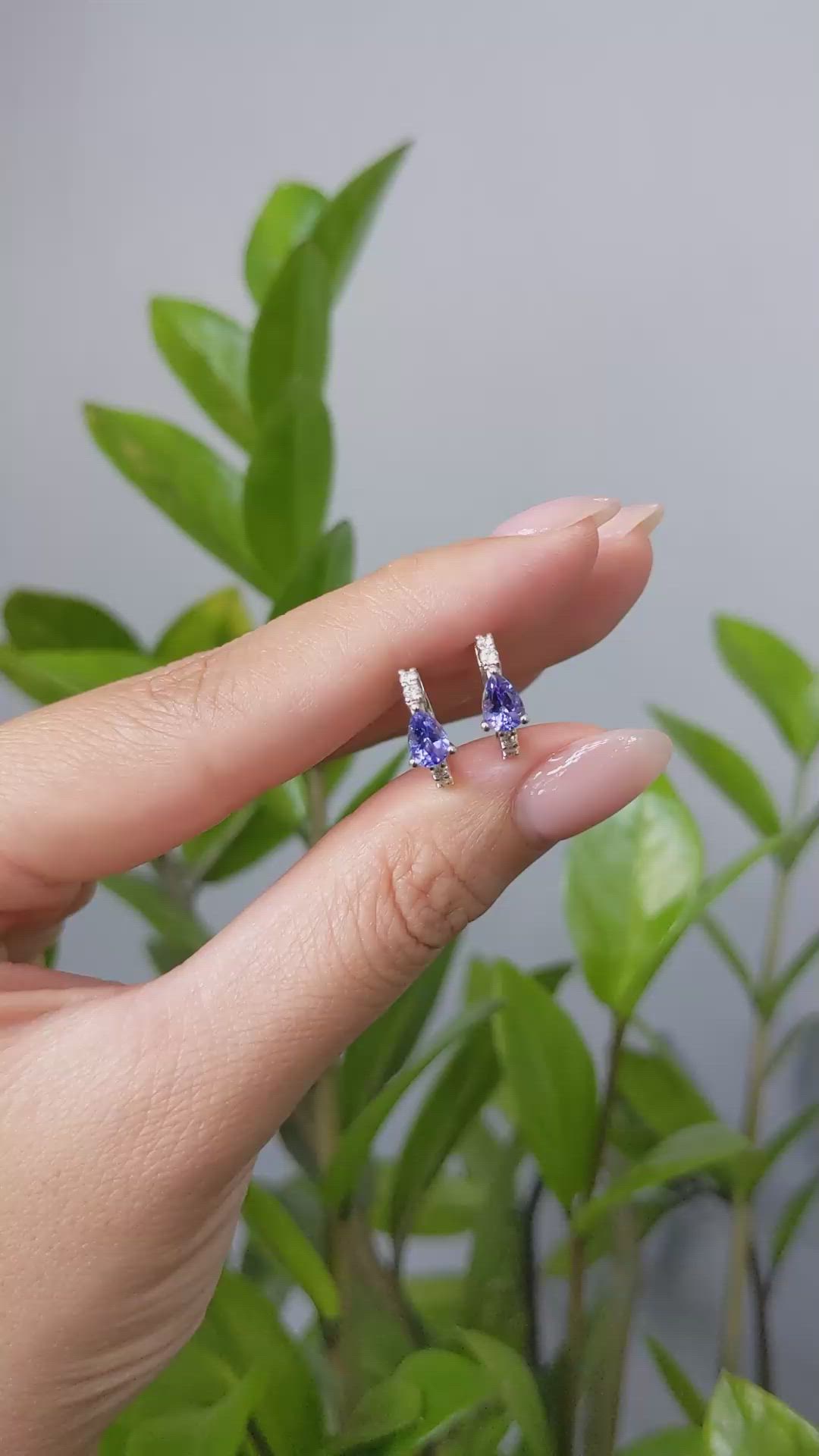 0.96&nbsp;Ct.Tw.Total Carat Weight Violetish Blue Tanzanite and Natural Diamond Pave Earrings, 14K White Gold Size Video