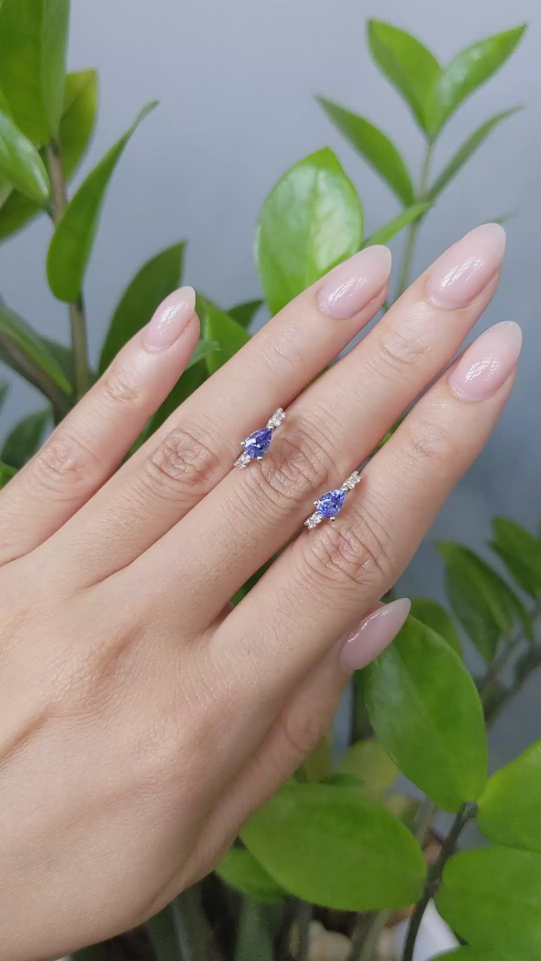 0.96&nbsp;Ct.Tw.Total Carat Weight Violetish Blue Tanzanite and Natural Diamond Pave Earrings, 14K White Gold Size Video