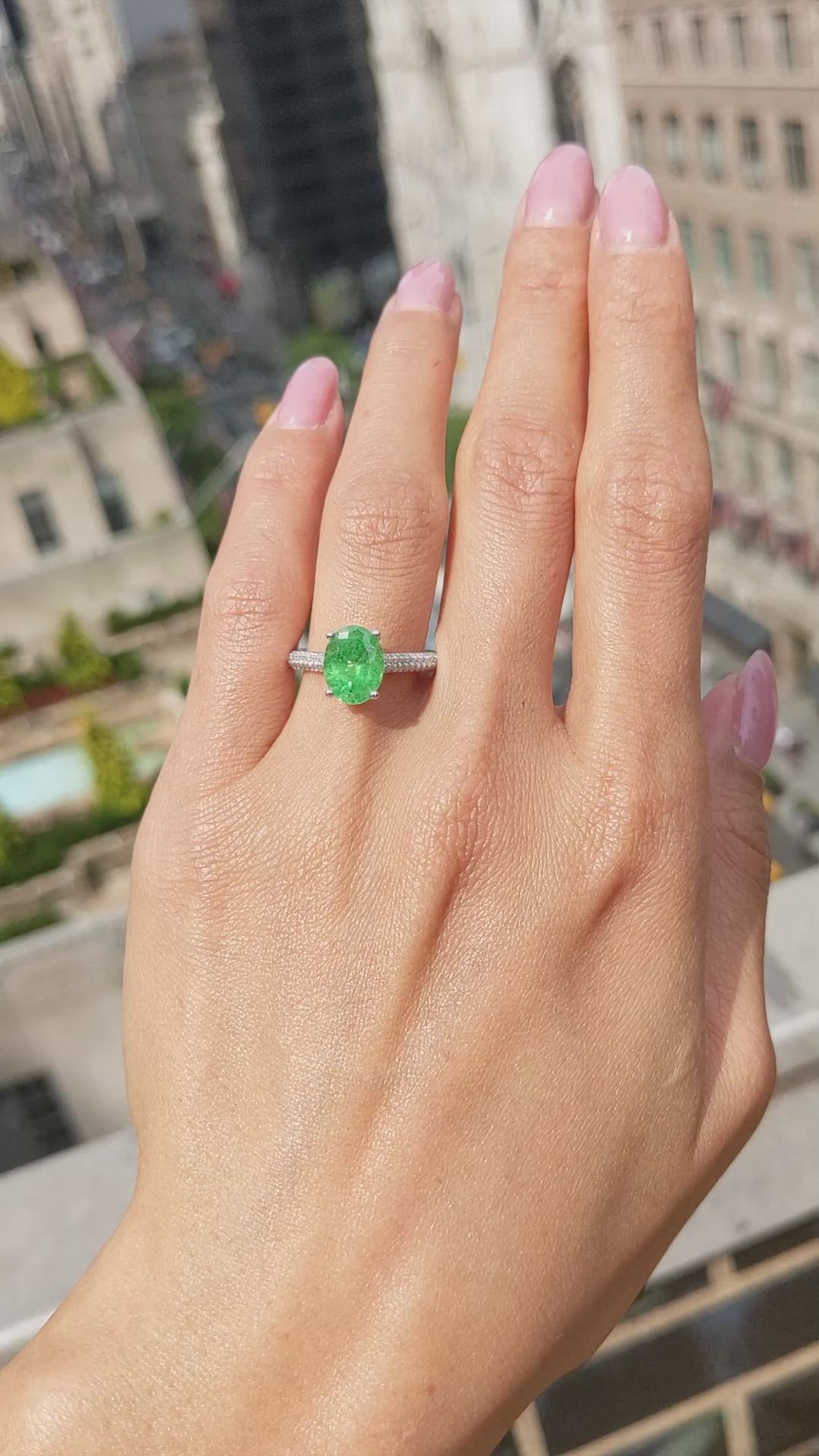 2.55 Ct. Tsavorite Garnet and Natural Diamond Pave Ring, 18K White Gold Size Video
