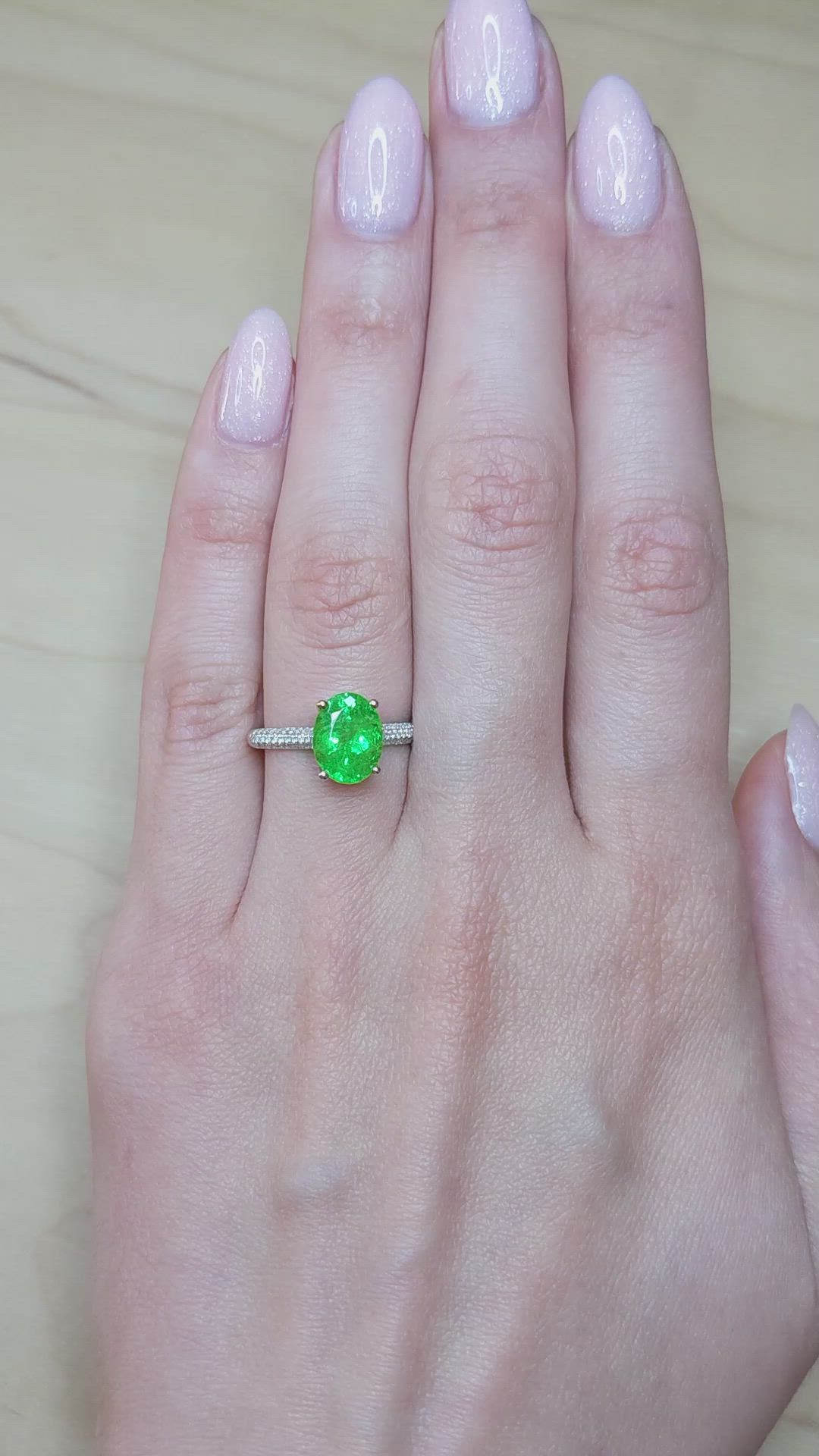 2.55 Ct. Tsavorite Garnet and Natural Diamond Pave Ring, 18K White Gold Size Video