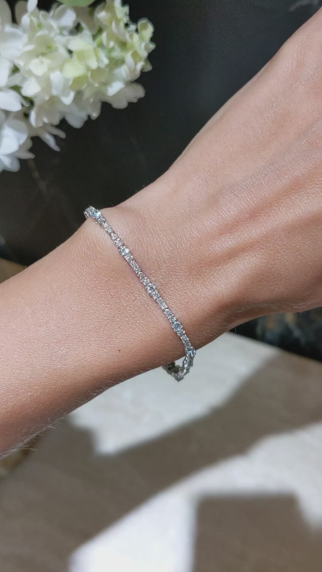 0.75&nbsp;Ct.Tw.Total Carat Weight Blue Aquamarine and Natural Diamond Pave Bracelet, 14K White Gold Size Video