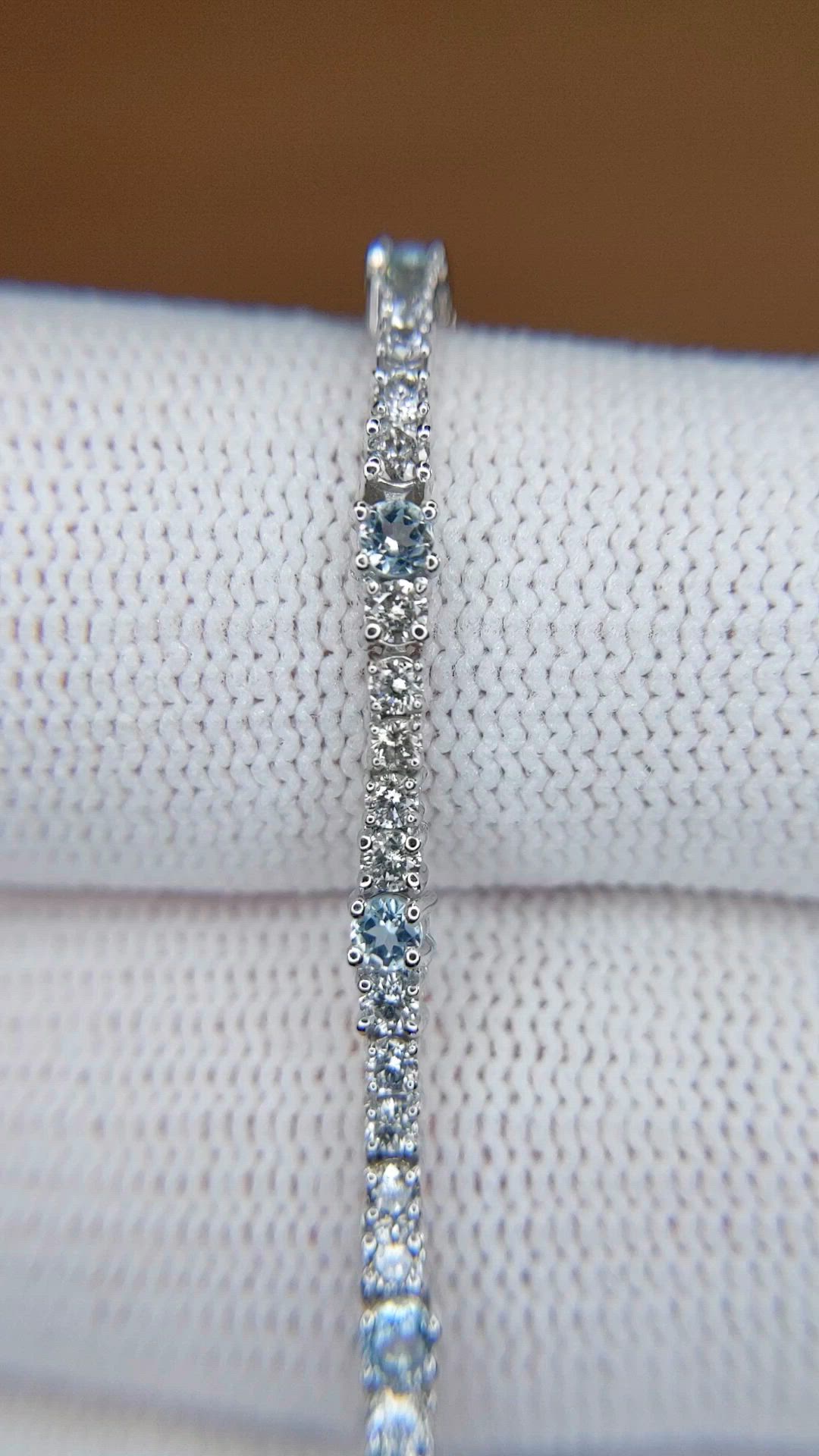 0.75&nbsp;Ct.Tw.Total Carat Weight Blue Aquamarine and Natural Diamond Pave Bracelet, 14K White Gold Size Video