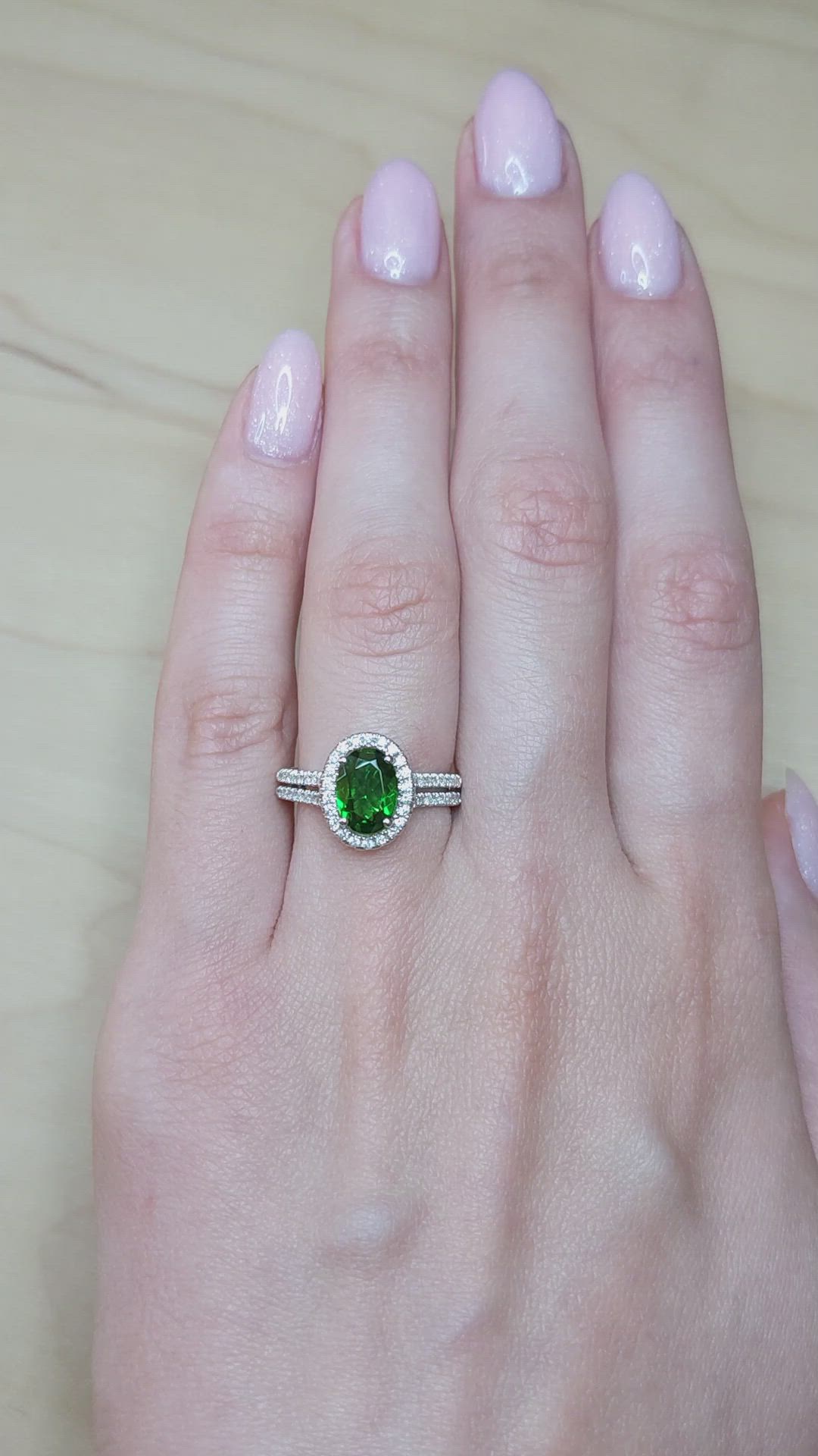 1.33 Ct. Tsavorite Garnet and Natural Diamond Pave Ring, 18K White Gold Size Video