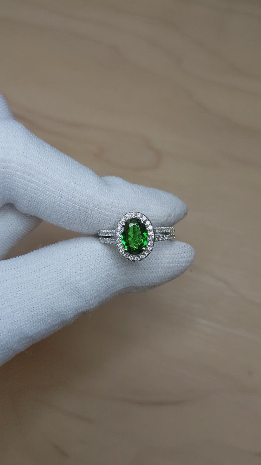 1.33 Ct. Tsavorite Garnet and Natural Diamond Pave Ring, 18K White Gold Size Video