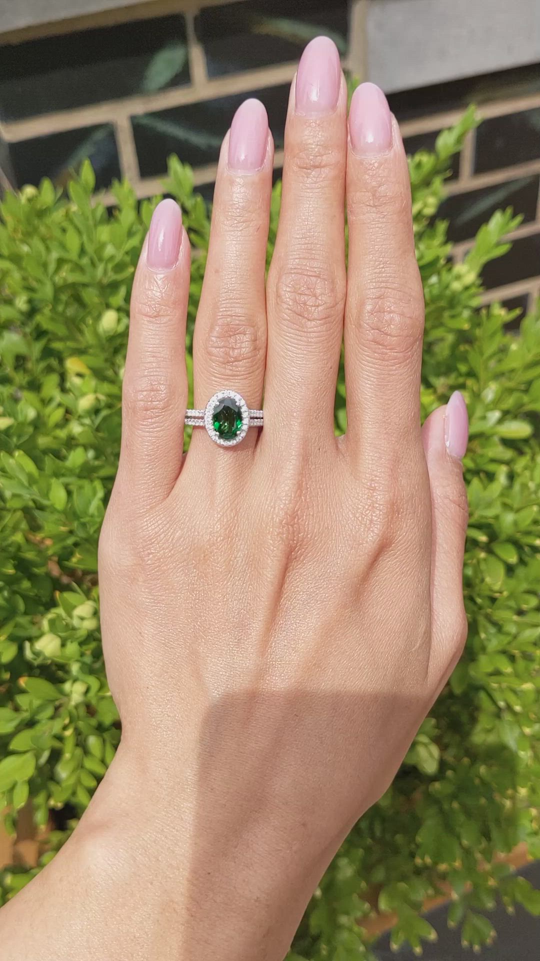 1.33 Ct. Tsavorite Garnet and Natural Diamond Pave Ring, 18K White Gold Size Video