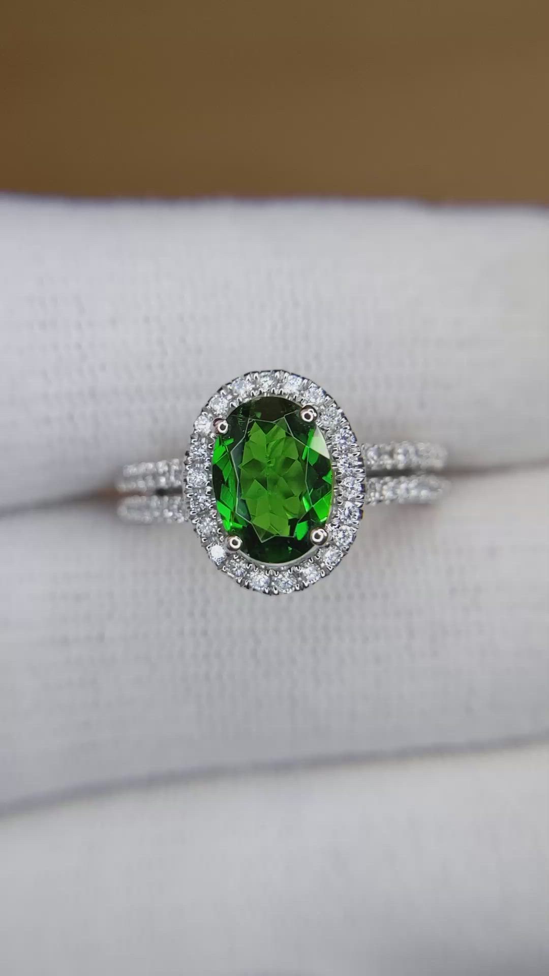 1.33 Ct. Tsavorite Garnet and Natural Diamond Pave Ring, 18K White Gold Size Video