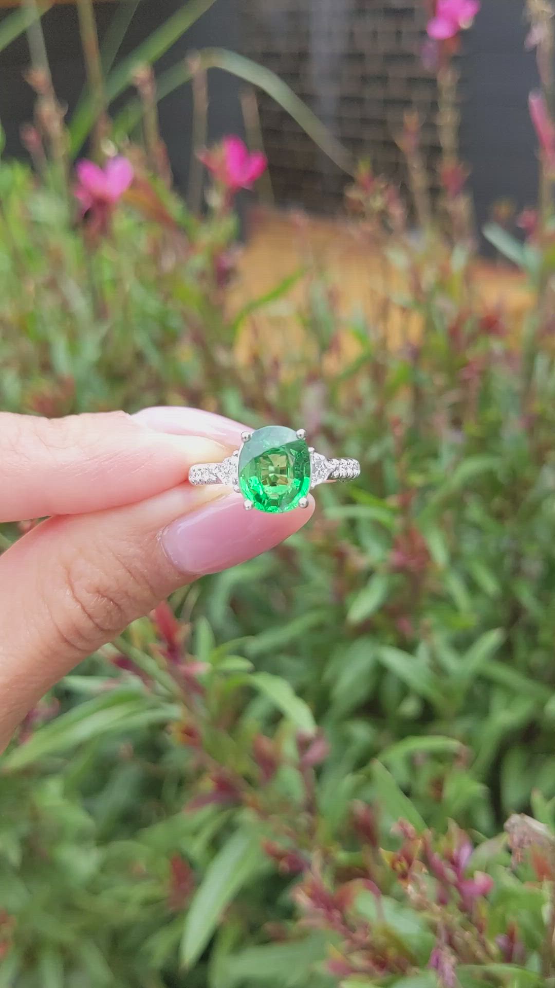 3.07 Ct. Tsavorite Garnet and Natural Diamond Pave Ring, Platinum 950 Size Video