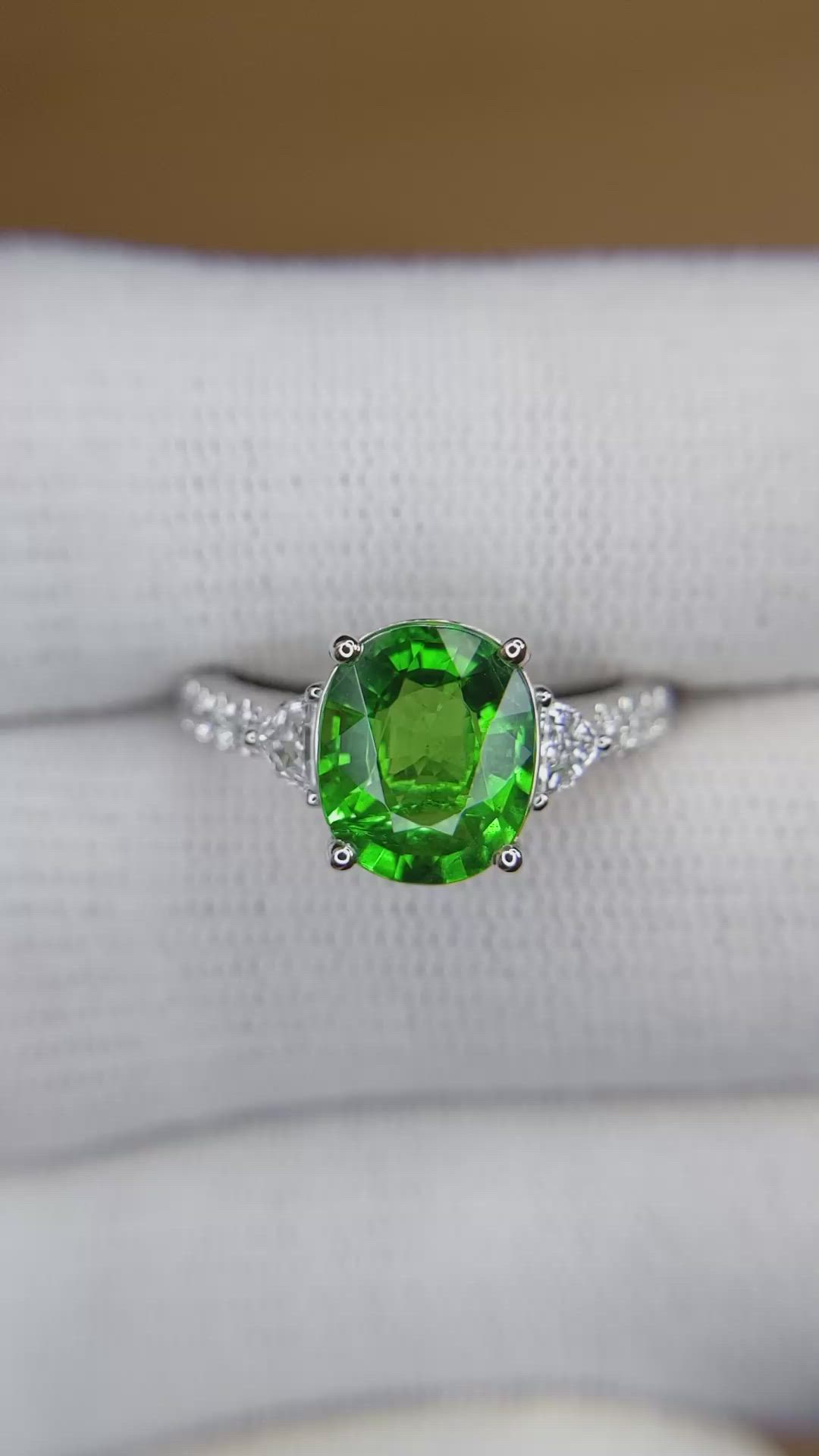 3.07 Ct. Tsavorite Garnet and Natural Diamond Pave Ring, Platinum 950 Size Video