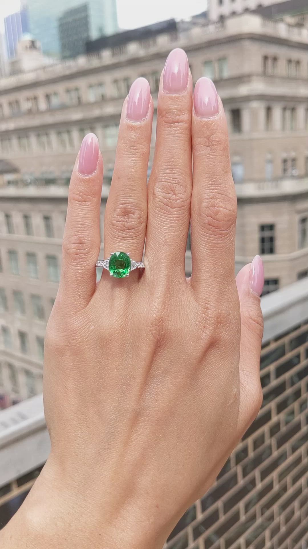 3.07 Ct. Tsavorite Garnet and Natural Diamond Pave Ring, Platinum 950 Size Video